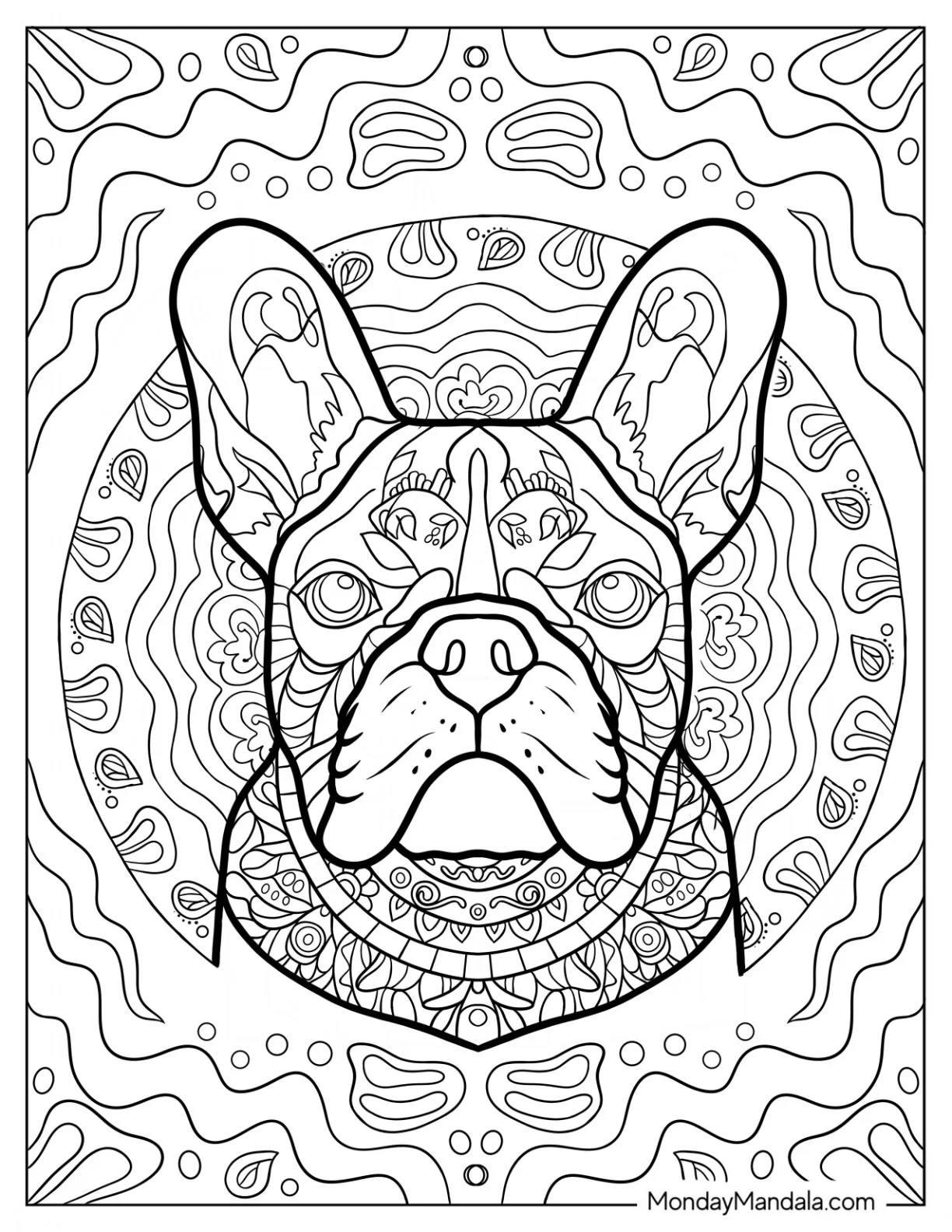 Intricate French Bulldog Coloring Page Mandala coloring page — printable line art