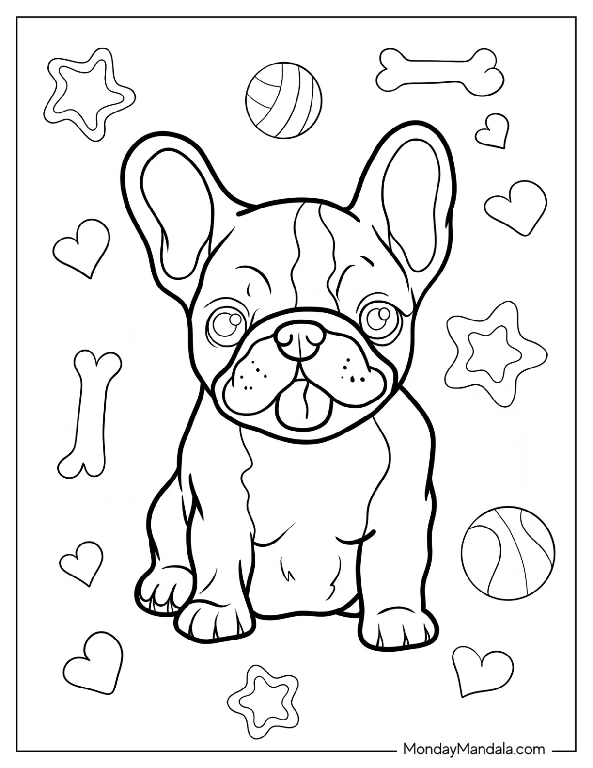 Kawaii French Bulldog Coloring Page For Kids coloring page — printable line art