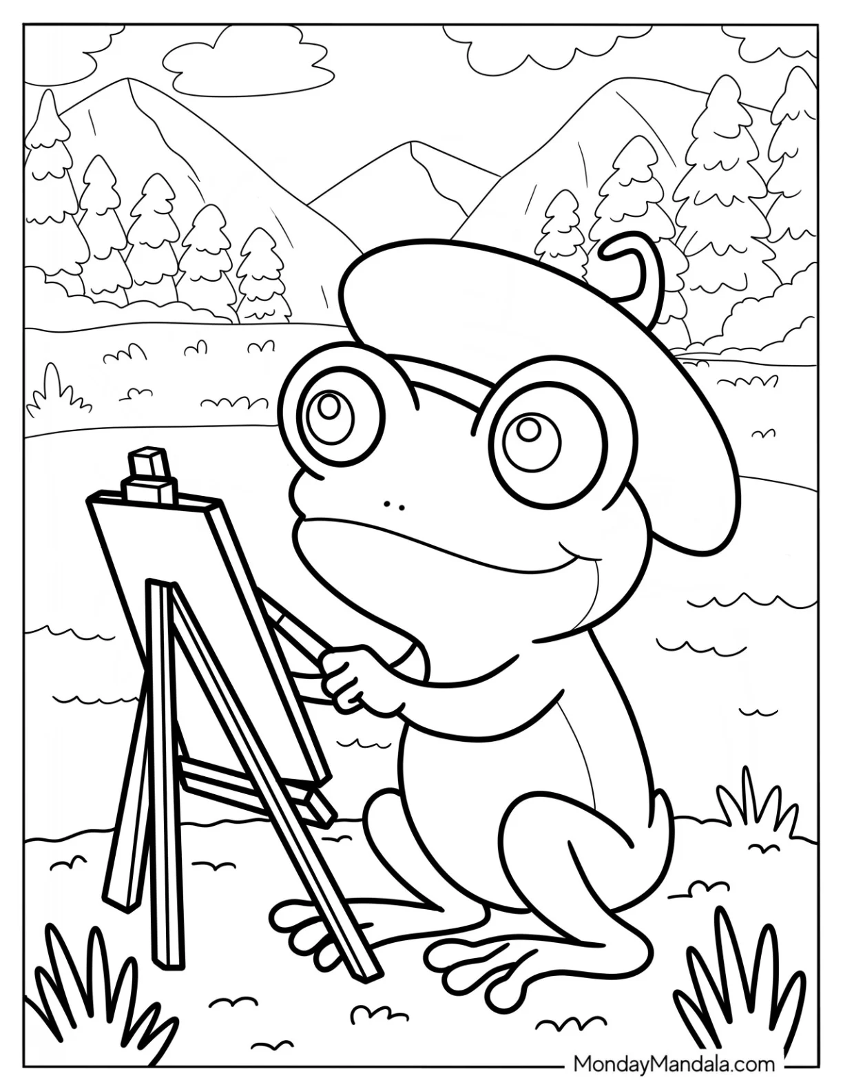 Artistic Frog Coloring Page Painting In Nature coloring page — printable line art
