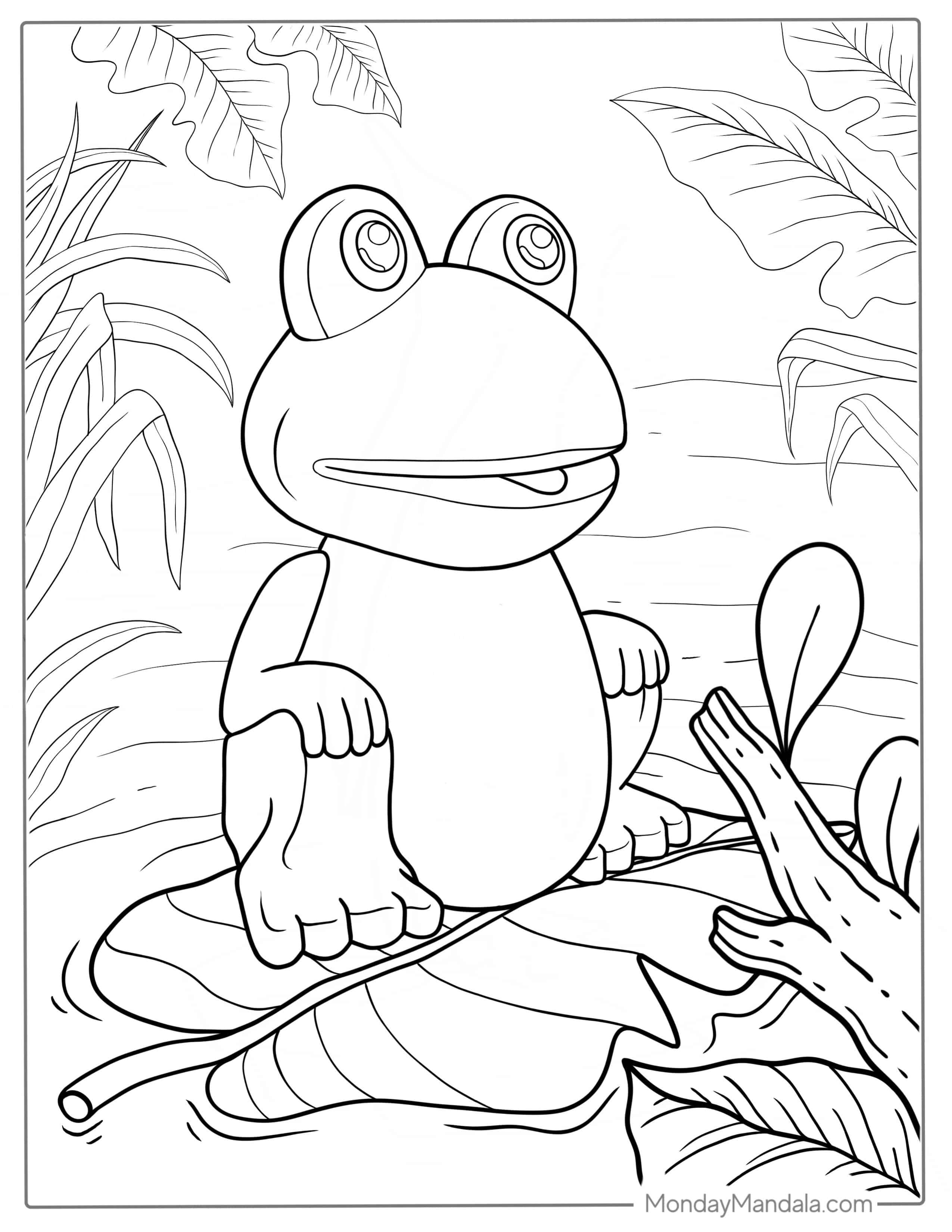 Coloring Sheet Of Cartoon Frog In Pond coloring page — printable line art