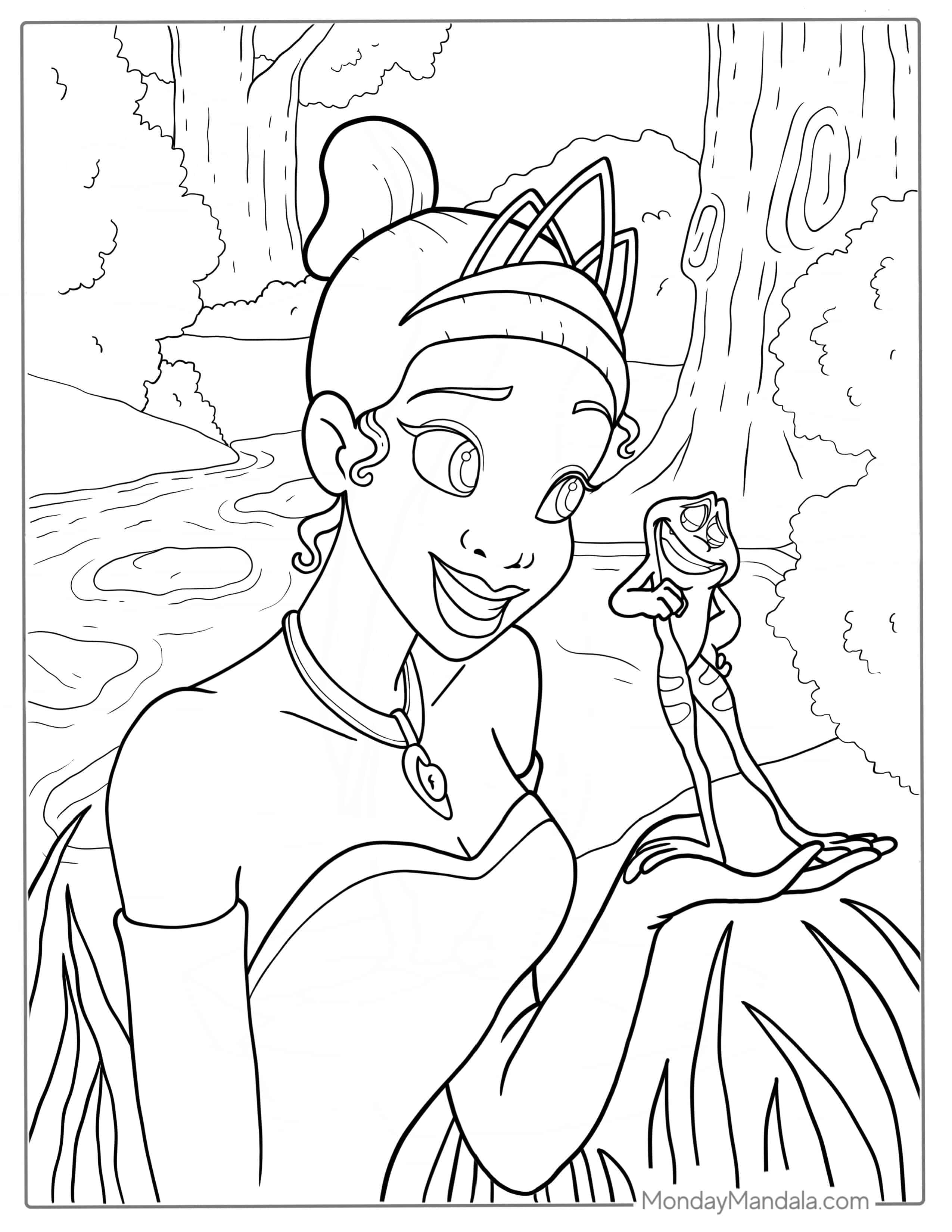 Disney Princes And The Frog Coloring Sheet coloring page — printable line art