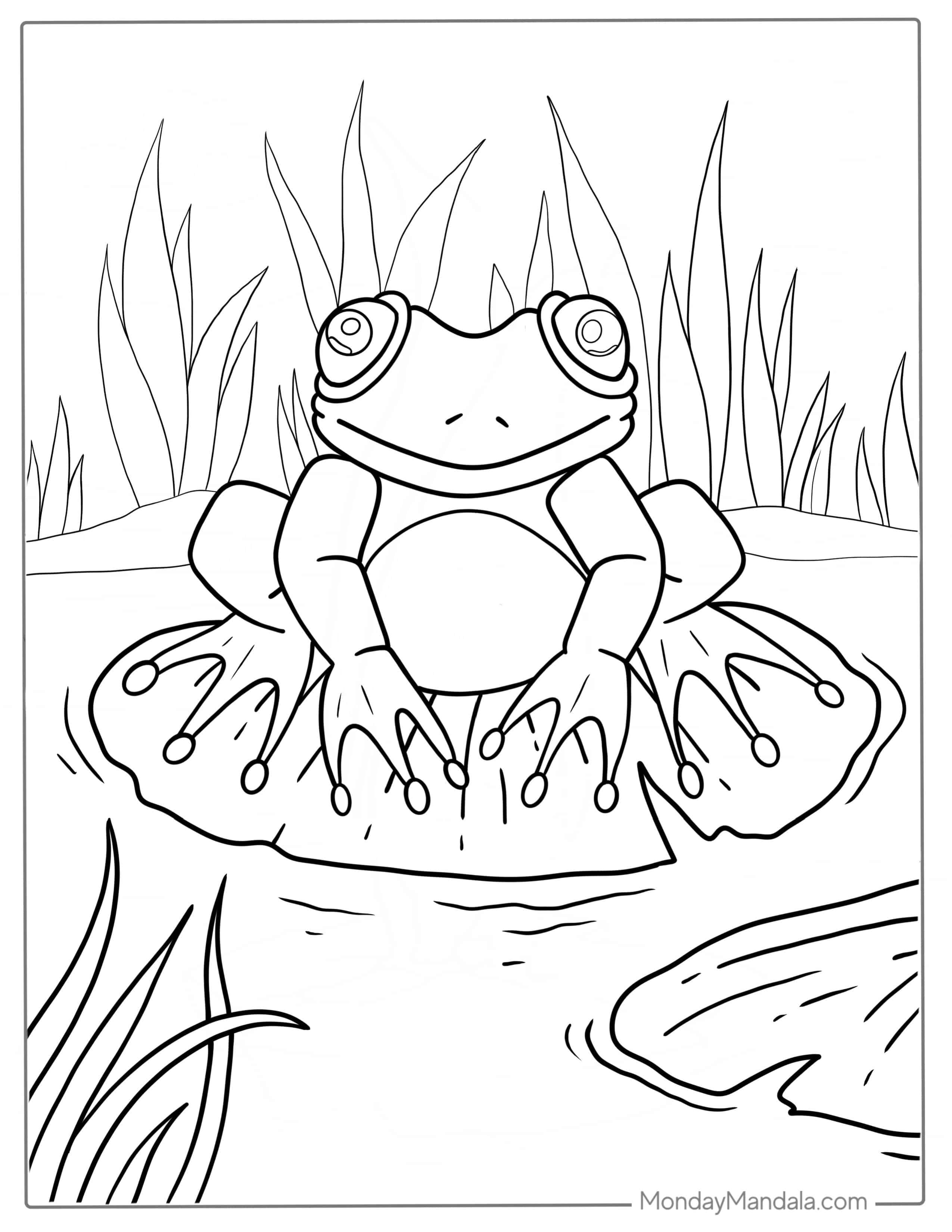 Frog Sitting On Lily Pad To Color For Kids coloring page