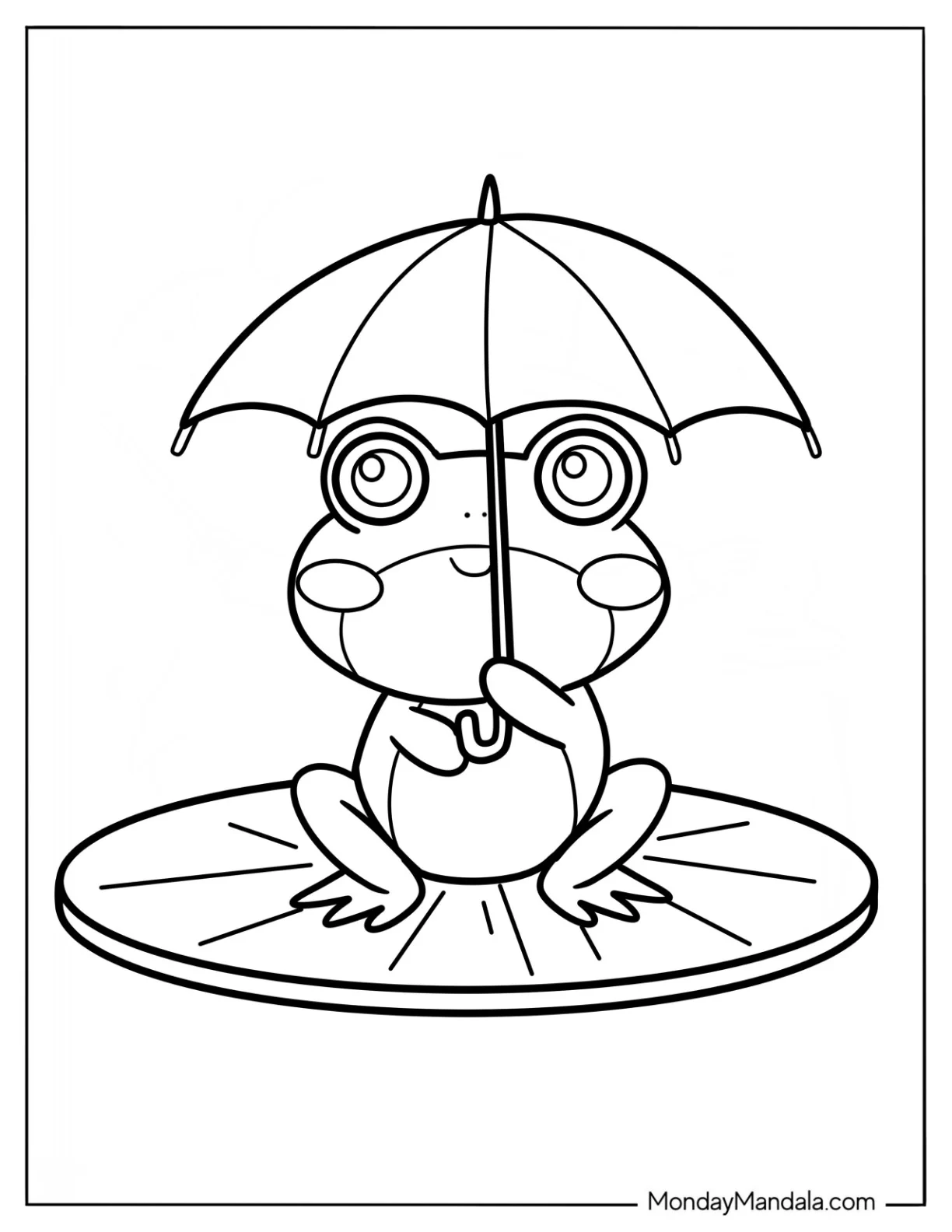 Happy Frog Coloring Page Holding An Umbrella For Preschoolers coloring page — printable line art