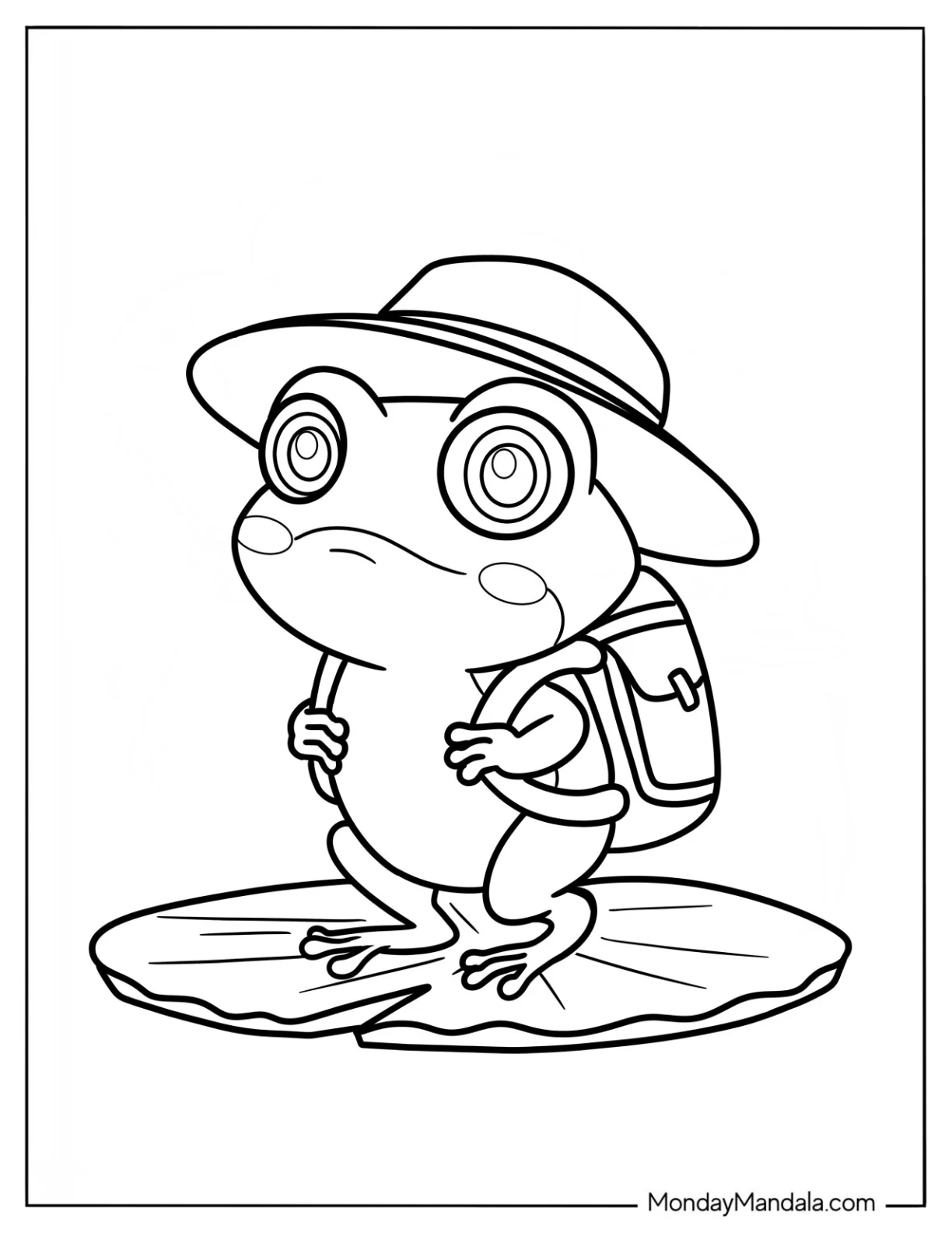 Schoolboy Frog On A Lily Pad Coloring Page For Preschoolers coloring page