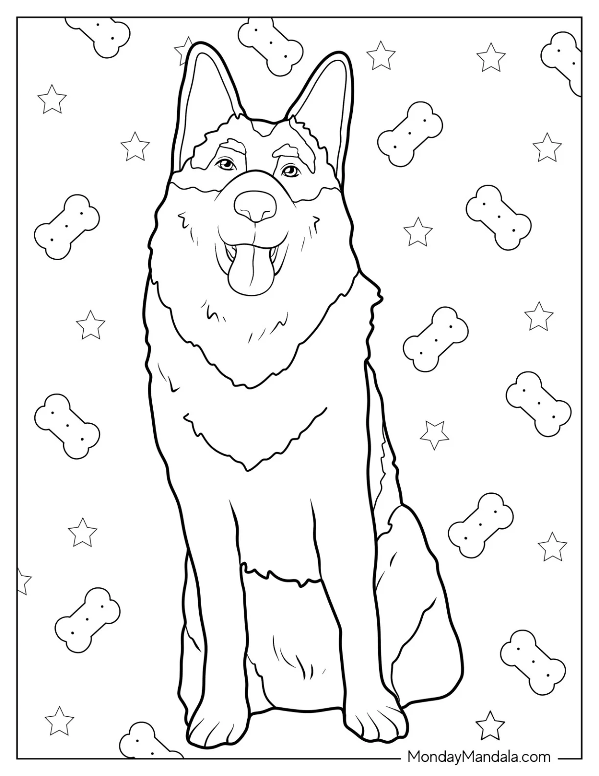 Cute German Shepherd Coloring Page Sitting For Kids coloring page