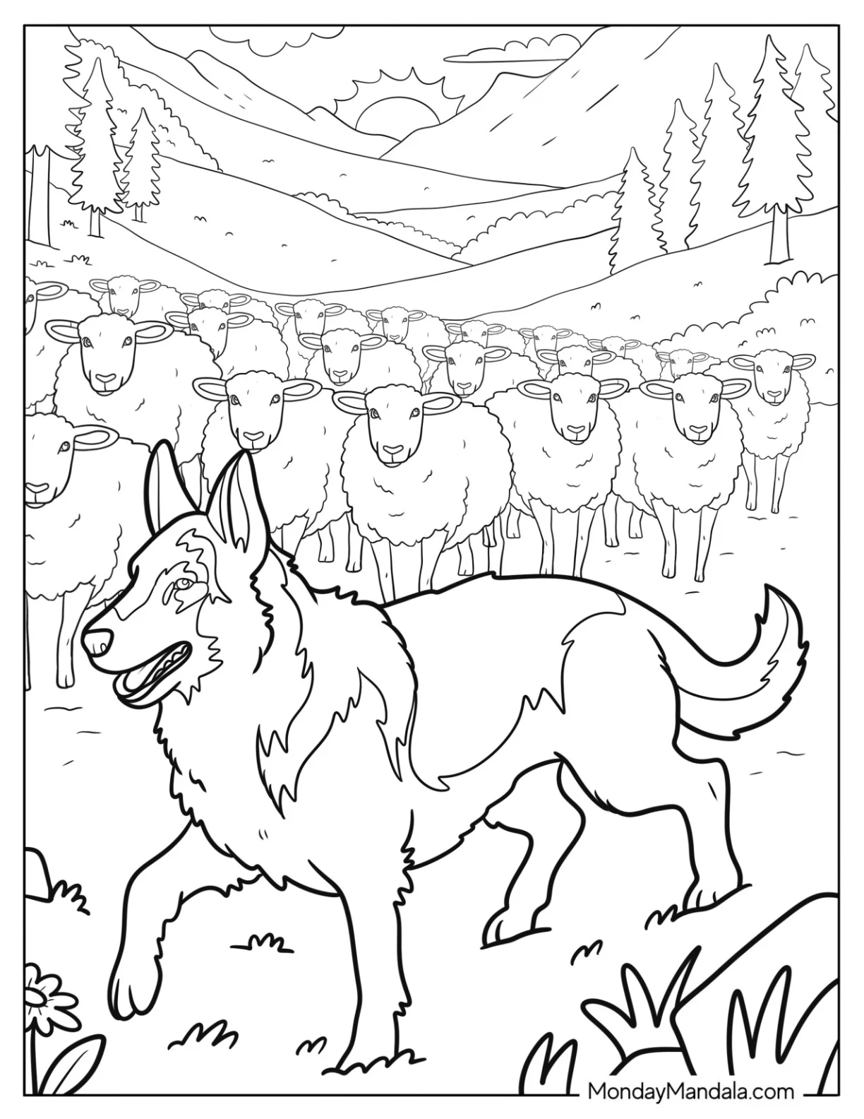 German Shepherd Coloring Page Herding Sheep coloring page