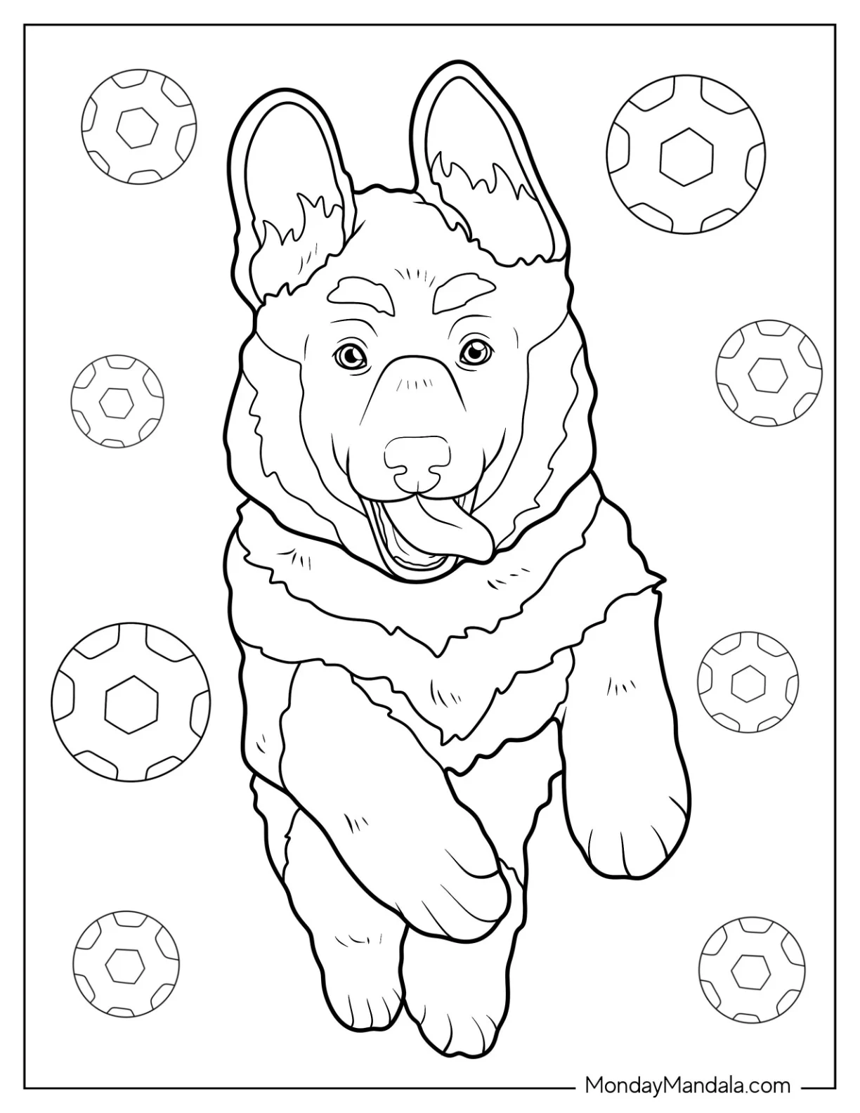 German Shepherd Coloring Page Jumping With Tongue Out coloring page