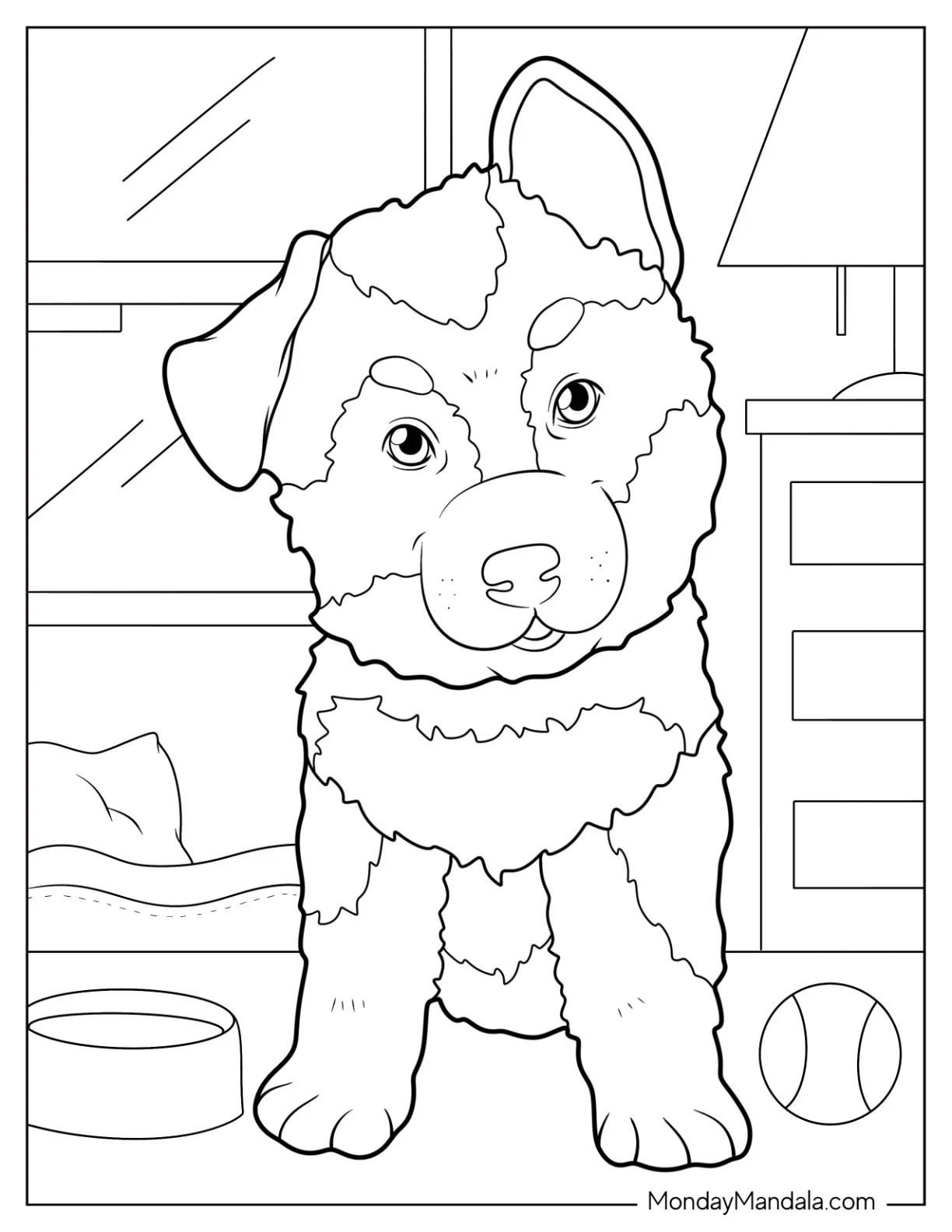 German Shepherd Coloring Page Puppy With One Ear Up coloring page — printable line art