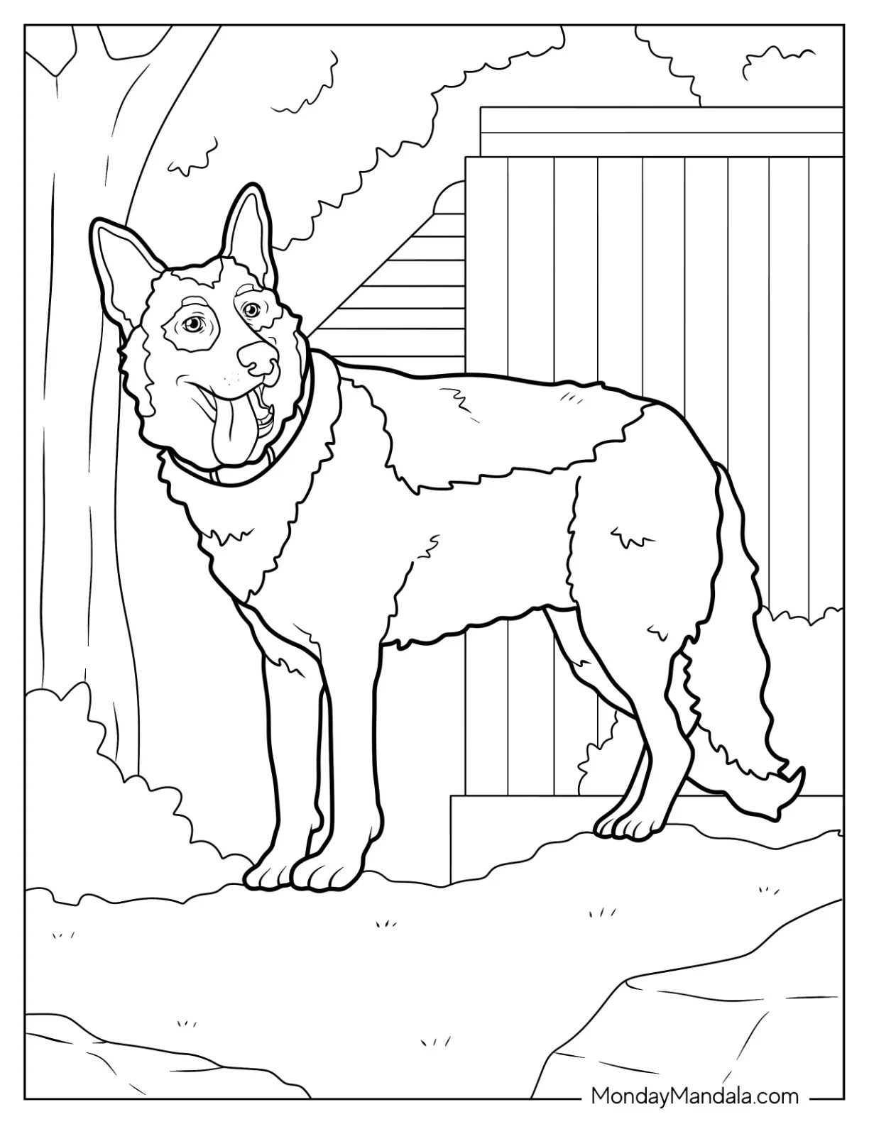 German Shepherd Coloring Page Standing In Backyard coloring page