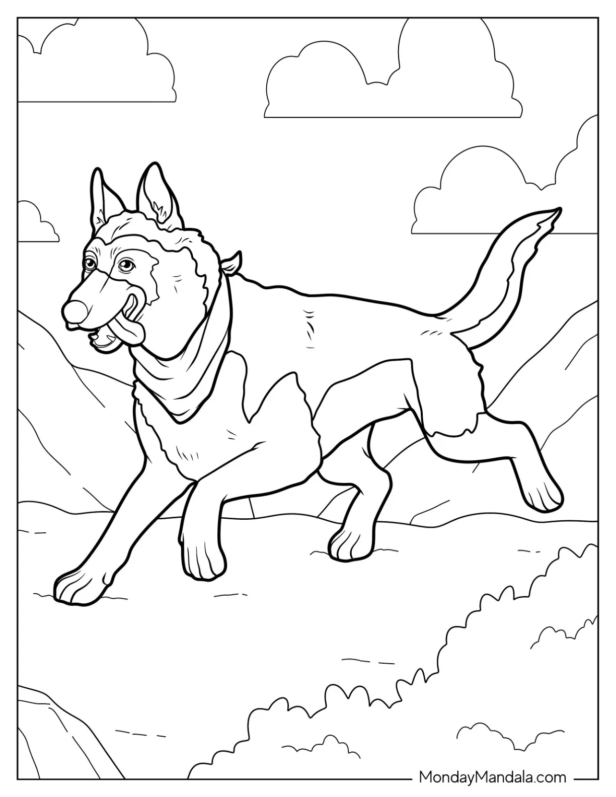Happy Running German Shepherd Coloring Page coloring page