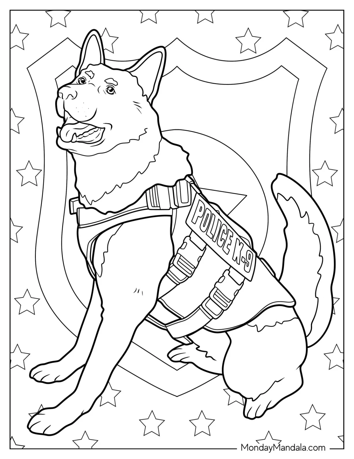 Police K 9 German Shepherd Coloring Page coloring page