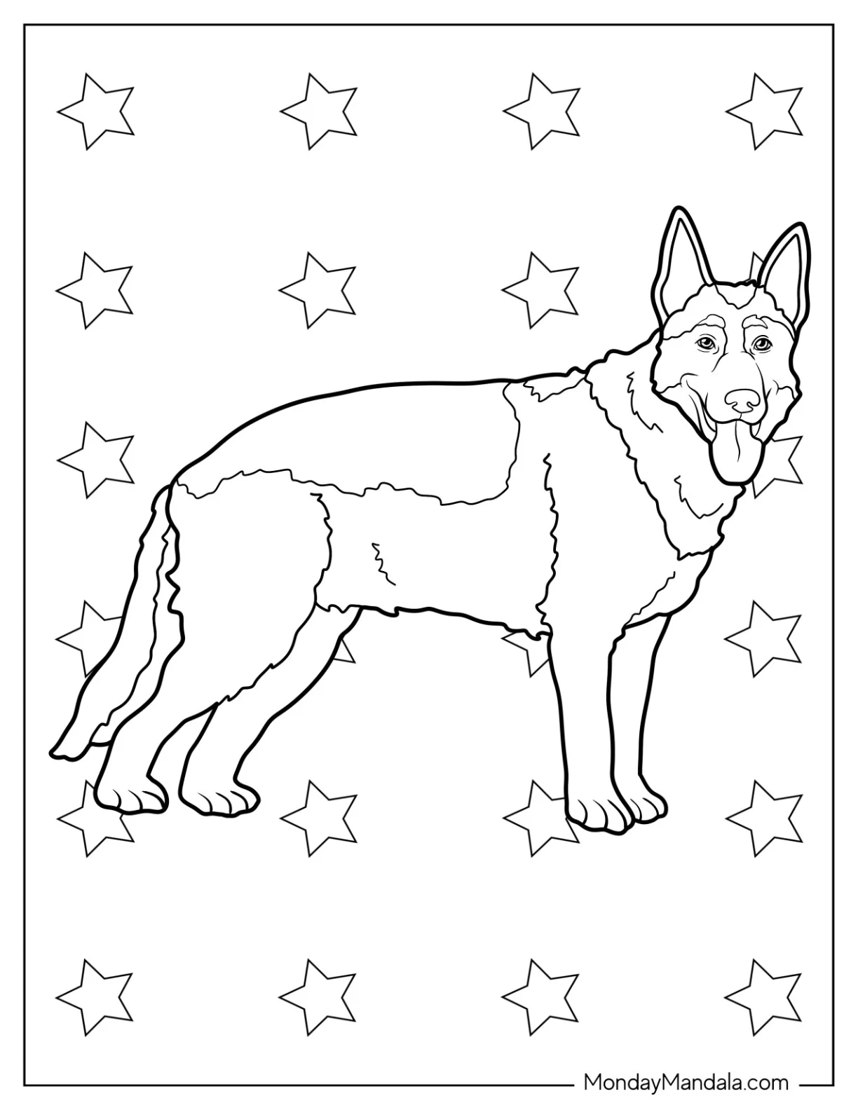 Realistic German Shepherd Coloring Page In Profile coloring page