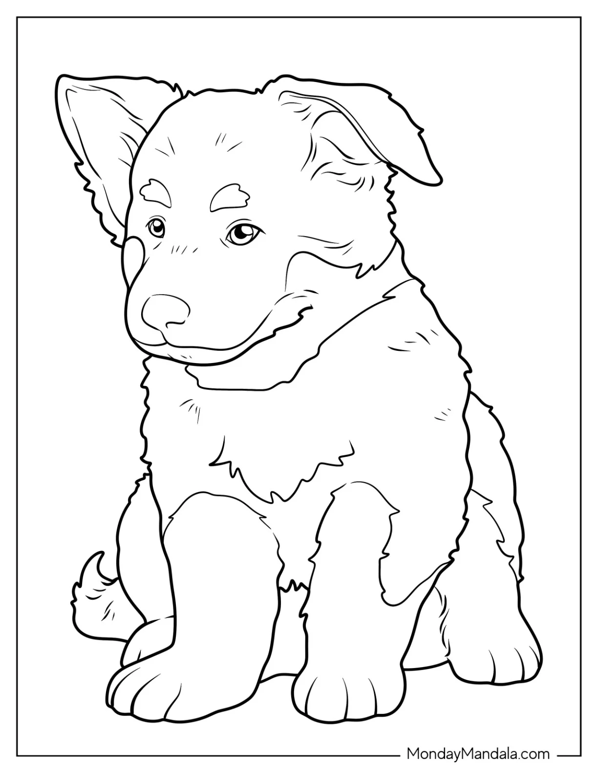 Realistic German Shepherd Coloring Page Puppy Sitting coloring page