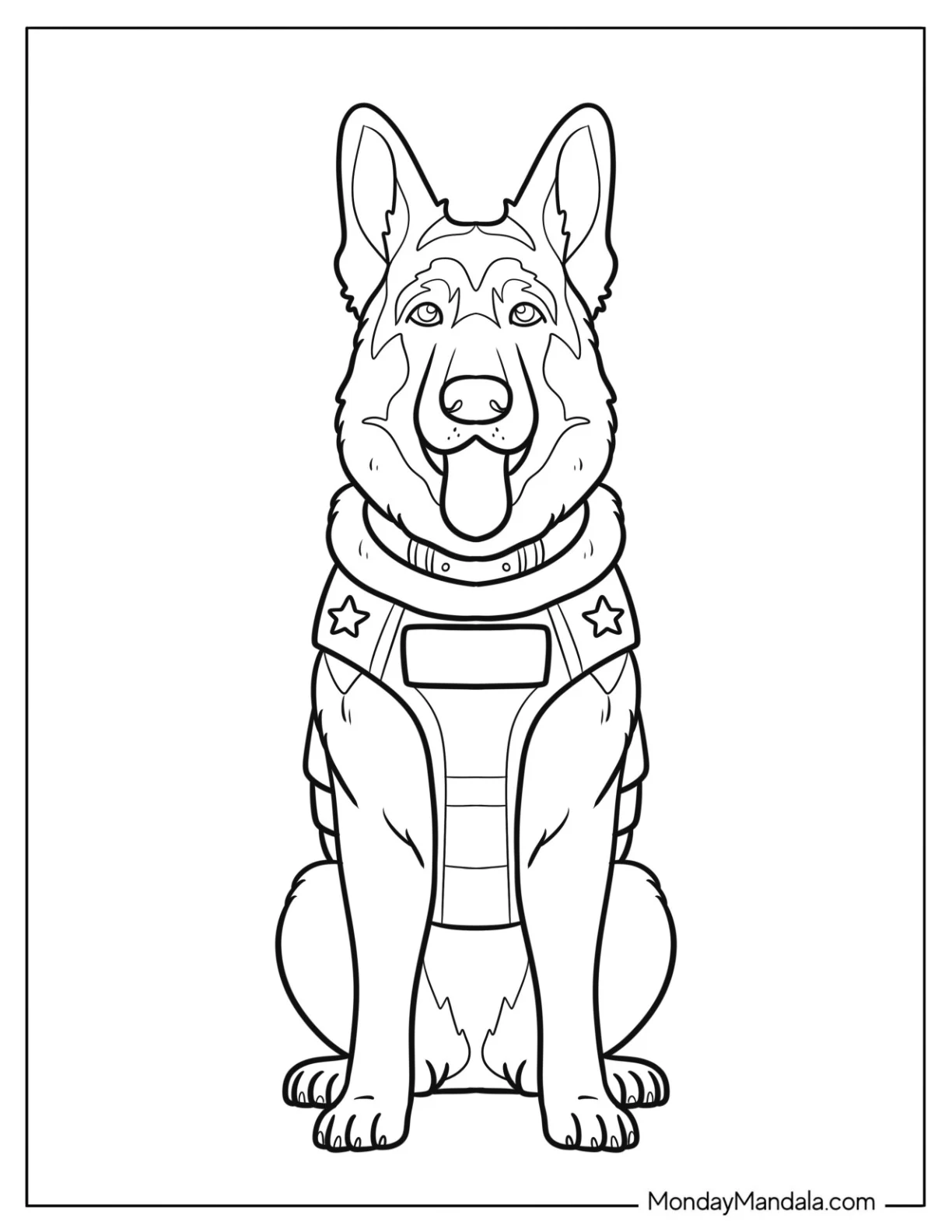 Simple German Shepherd Coloring Page K 9 Dog with Harness for Kids coloring page