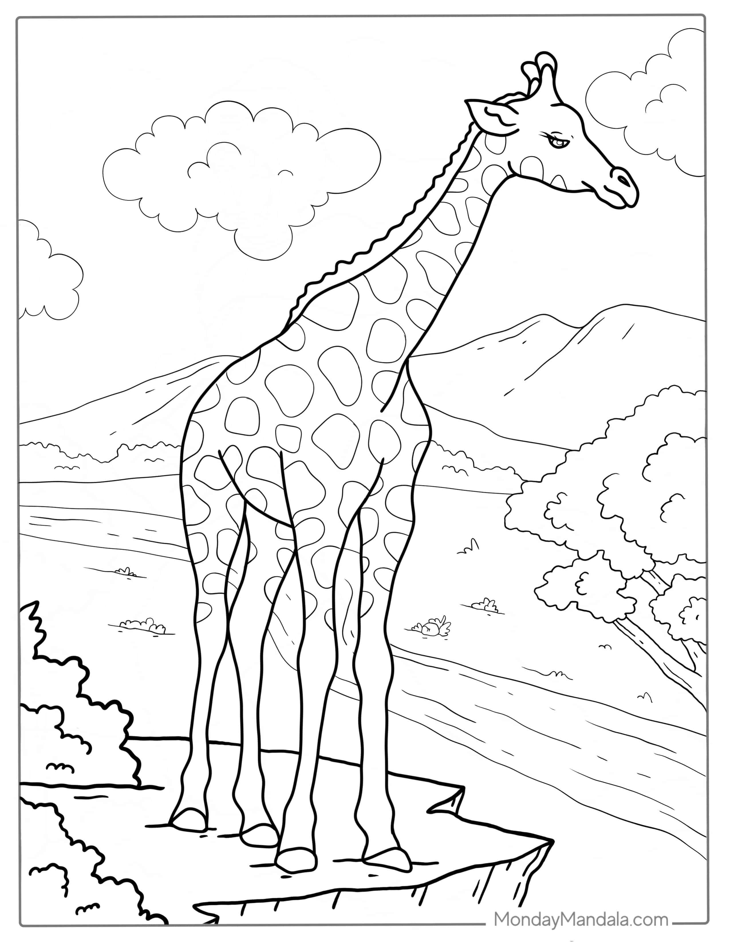 Coloring Sheet Of a Giraffe In Africa coloring page — printable line art