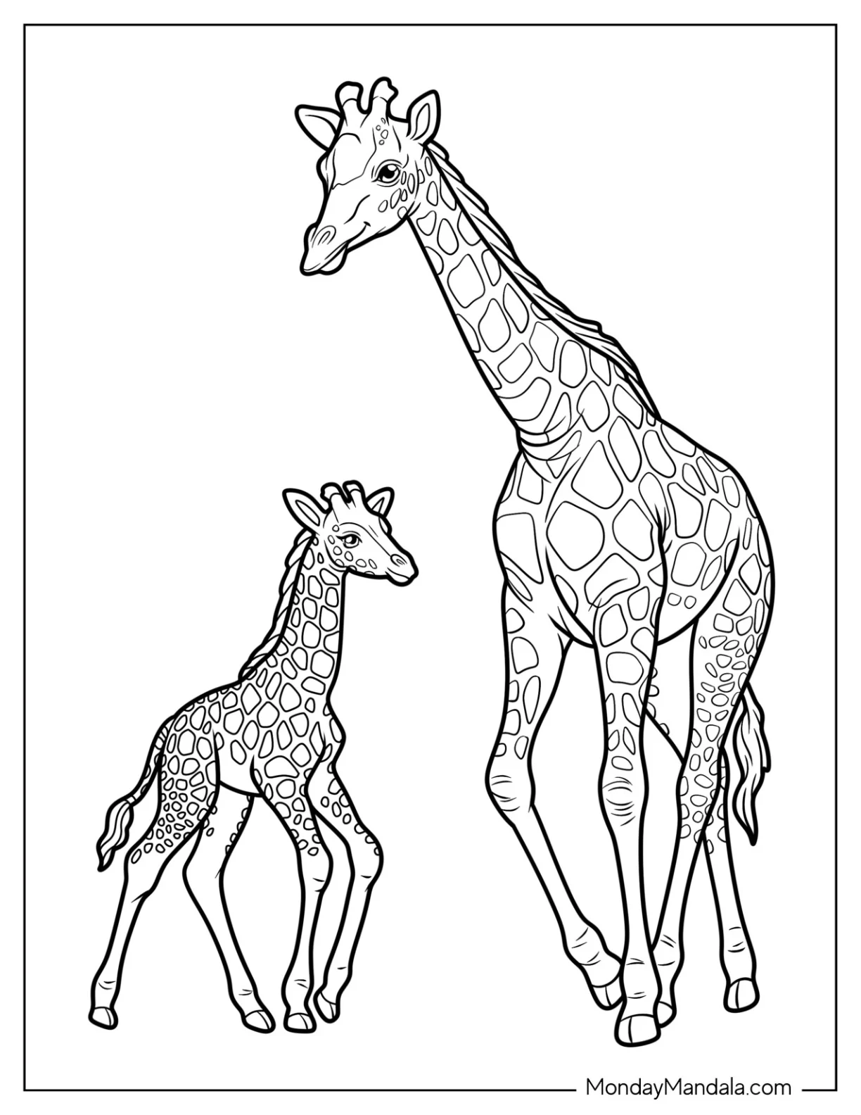 Realistic Giraffe Coloring Page of Mom And Baby coloring page — printable line art