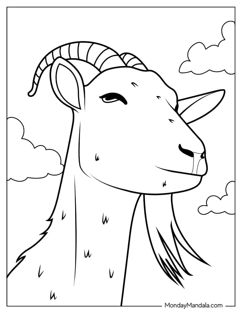 Goat Face With Hairy Chin And Horns To Color coloring page — printable line art