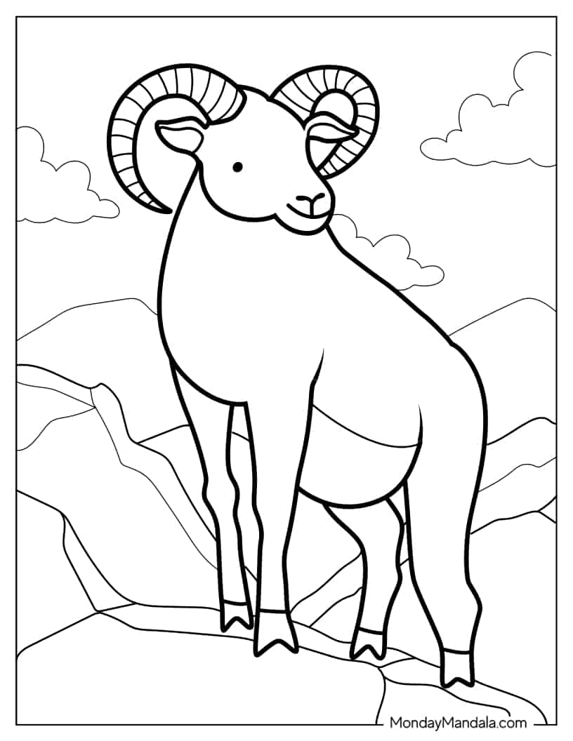 Large Goat On Mountain coloring page