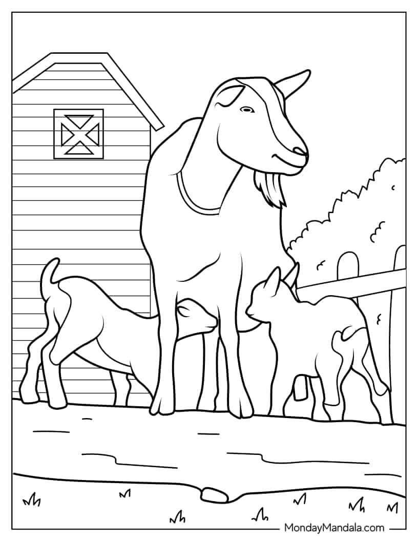 Mother Goat With Babies To Color coloring page
