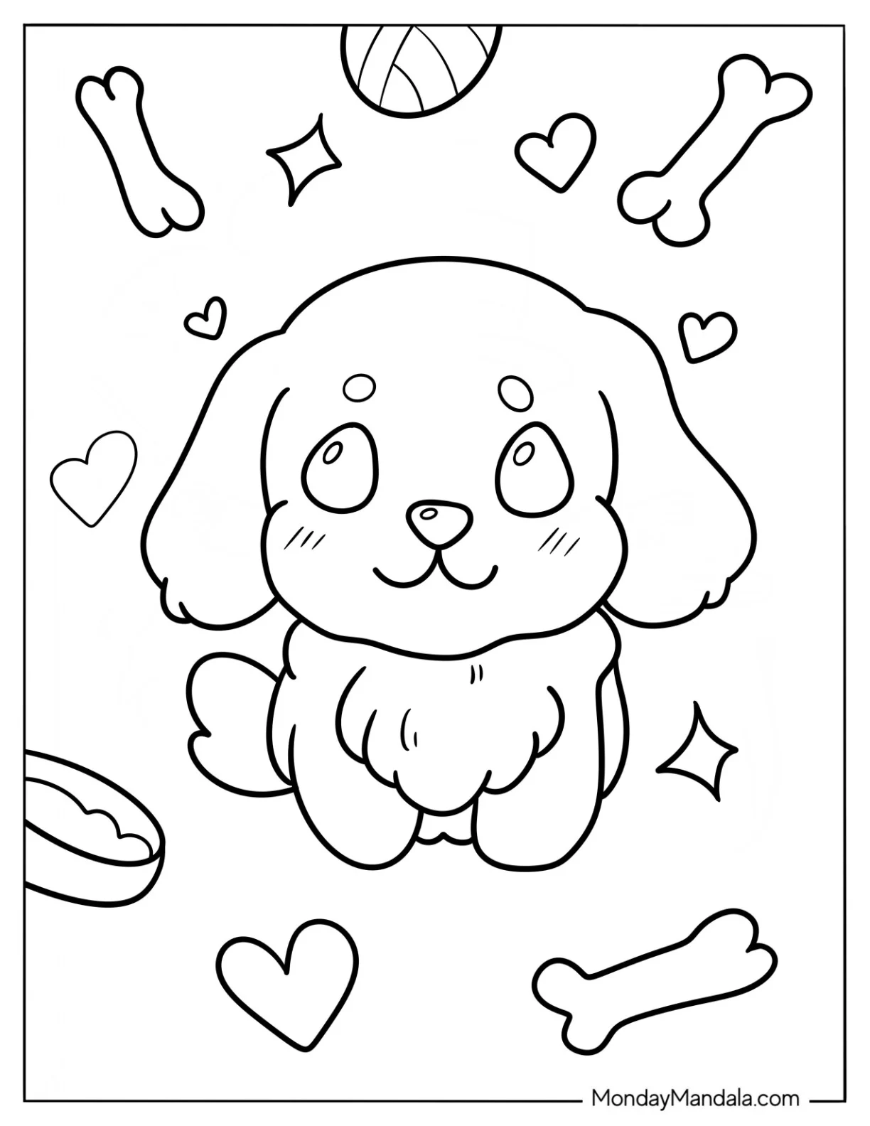 Chibi Golden Retriever Coloring Page For Preschoolers coloring page