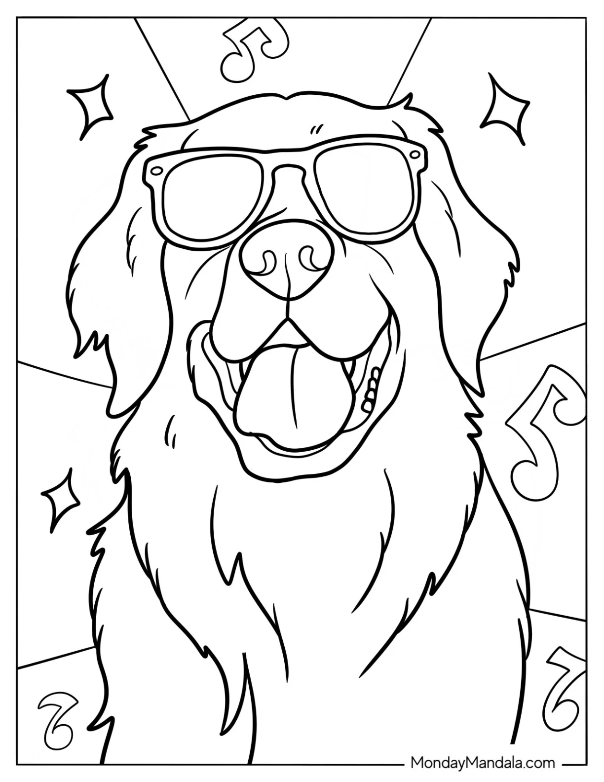 Cool Golden Retriever Coloring Page Wearing Sunglasses coloring page