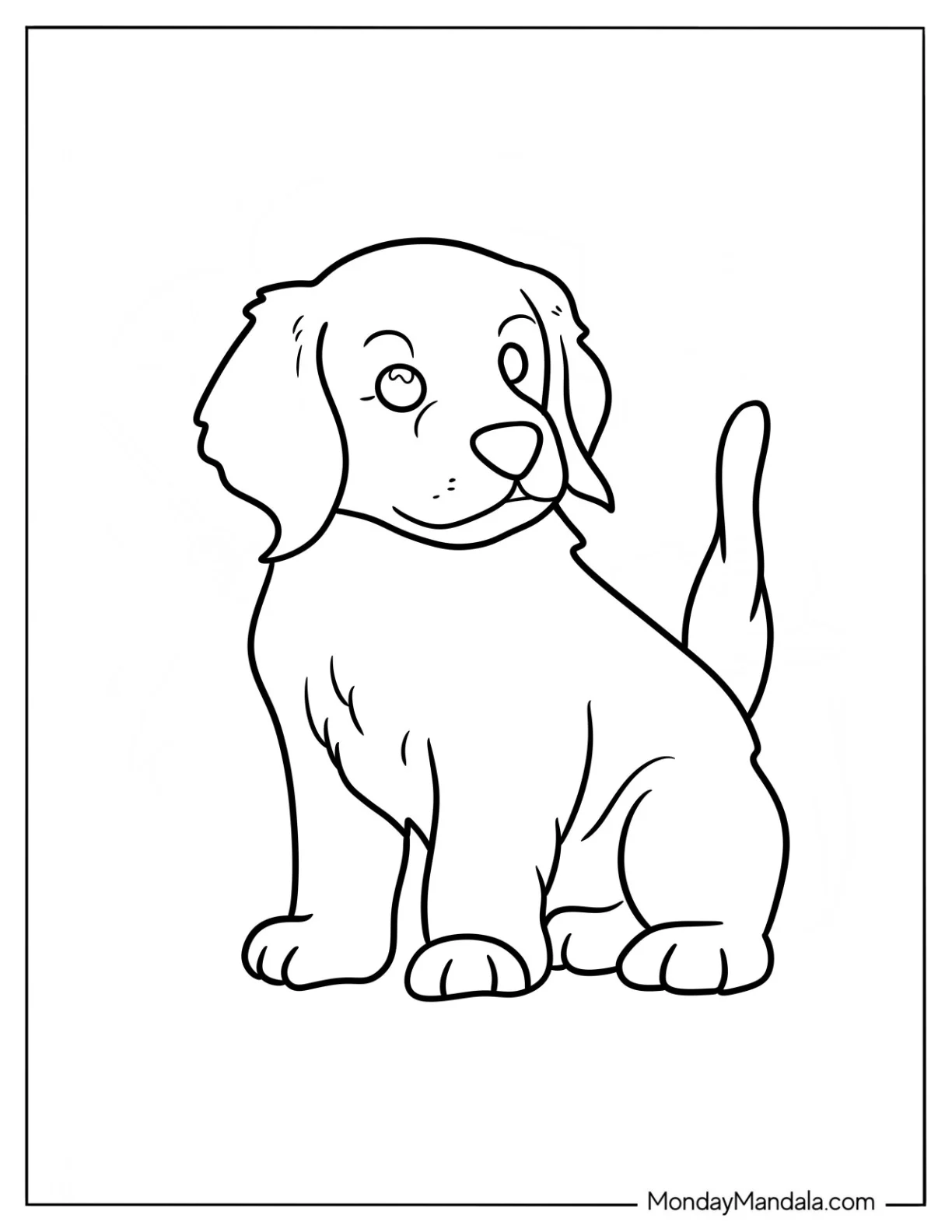 Easy Golden Retriever Coloring Page Puppy With Tail Up For Preschoolers coloring page