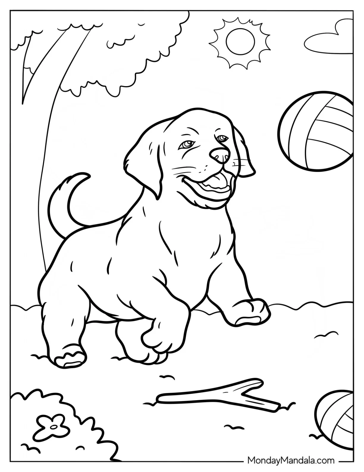 Golden Retriever Coloring Page Chasing A Ball coloring page