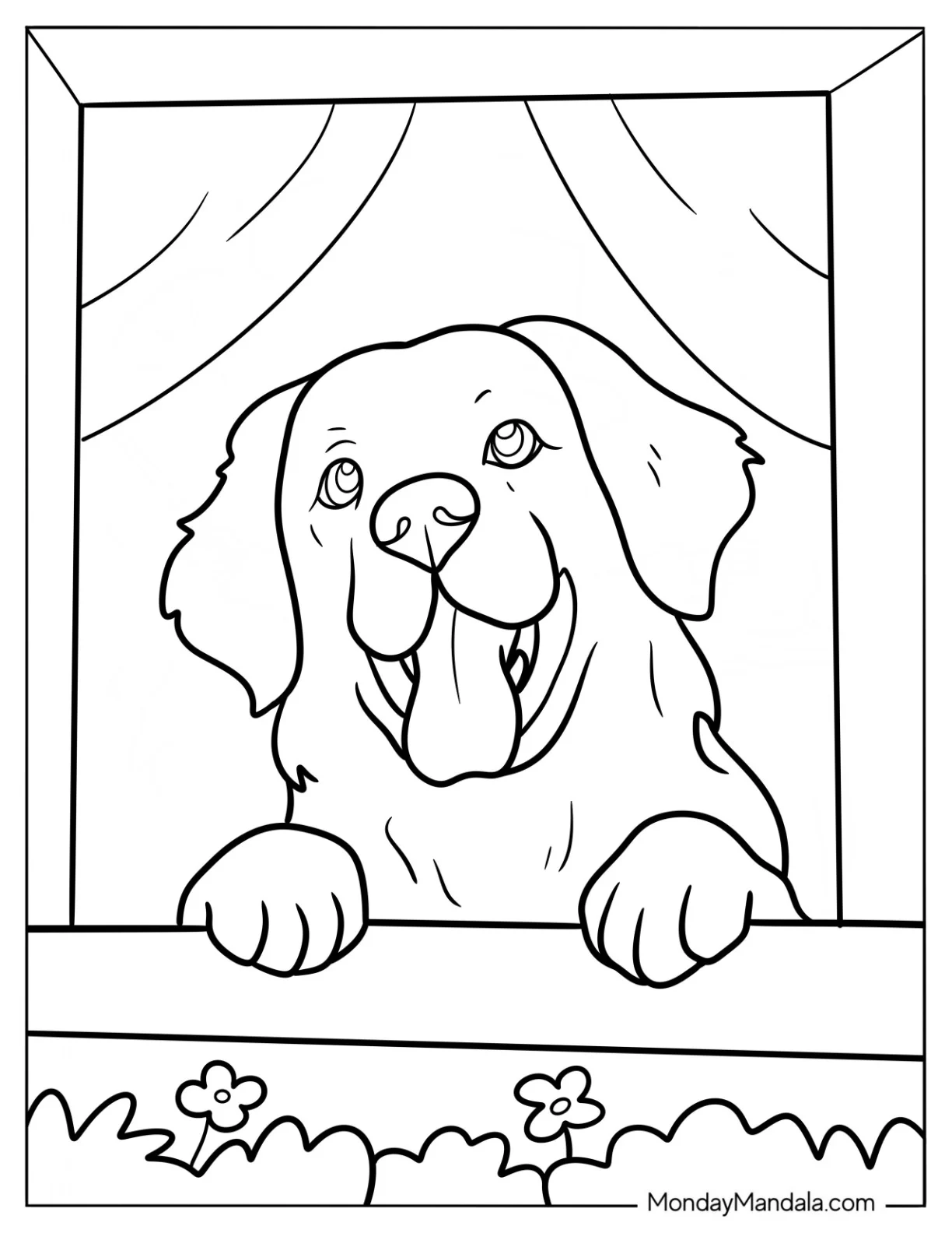 Golden Retriever Coloring Page Looking Out Of A Window coloring page