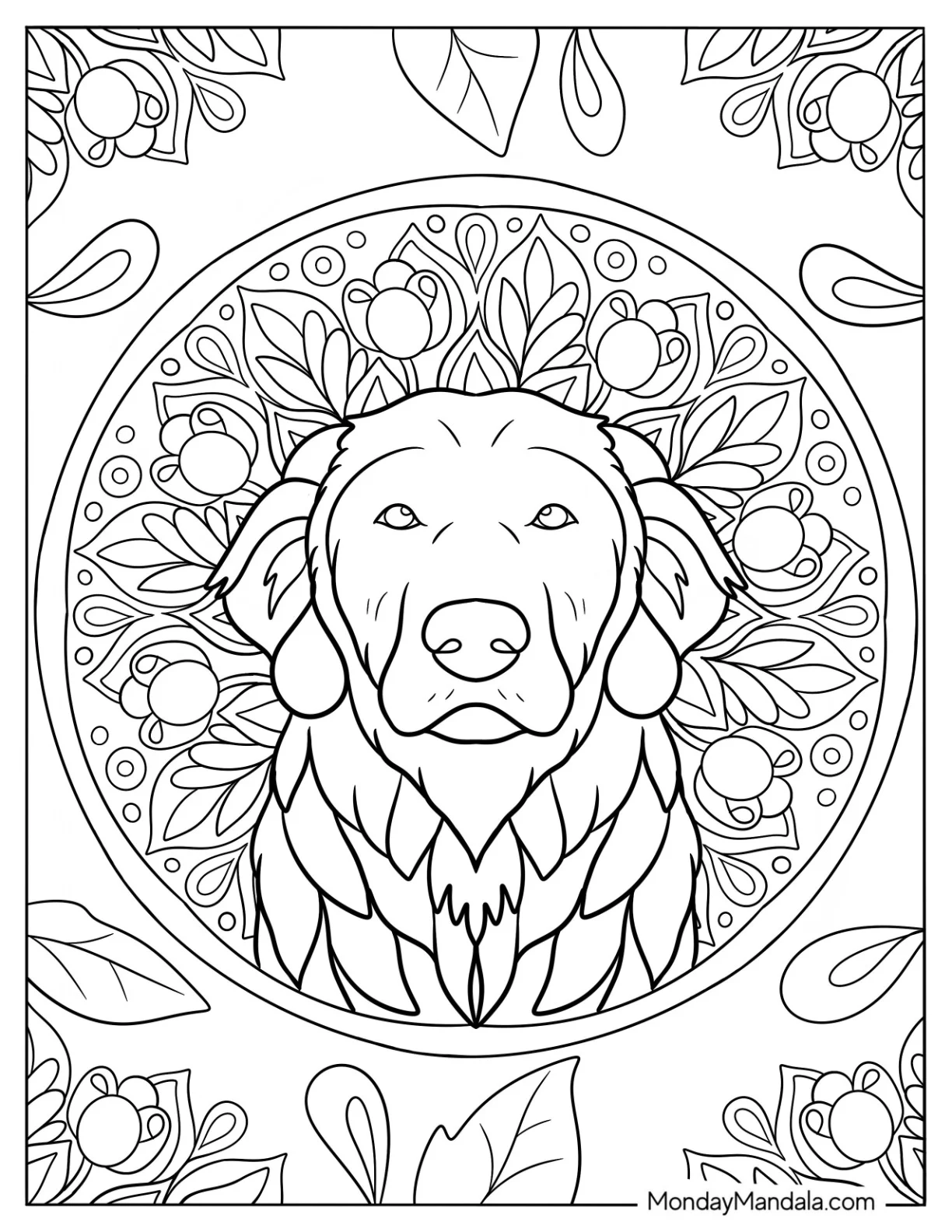 Golden Retriever Coloring Page Mandala coloring page — printable line art