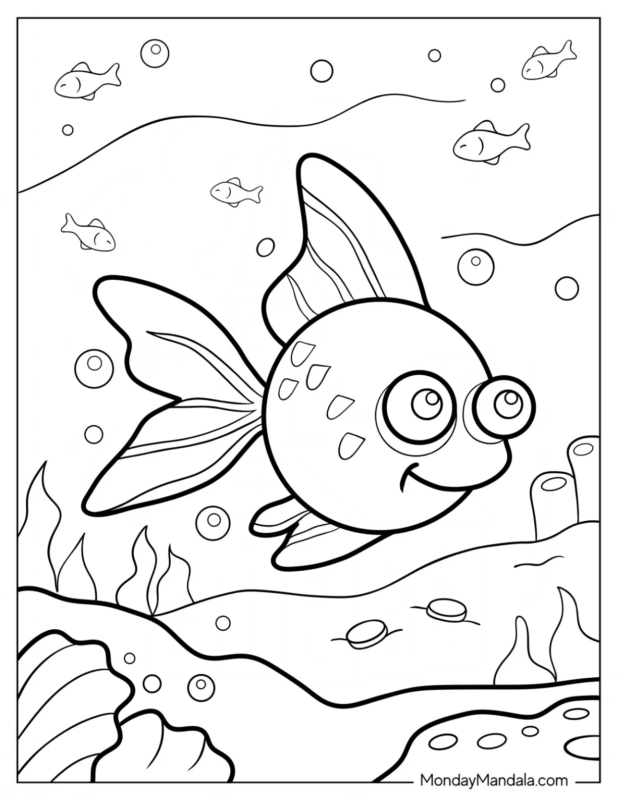 Cartoon Goldfish Coloring Page Swimming For Kids coloring page