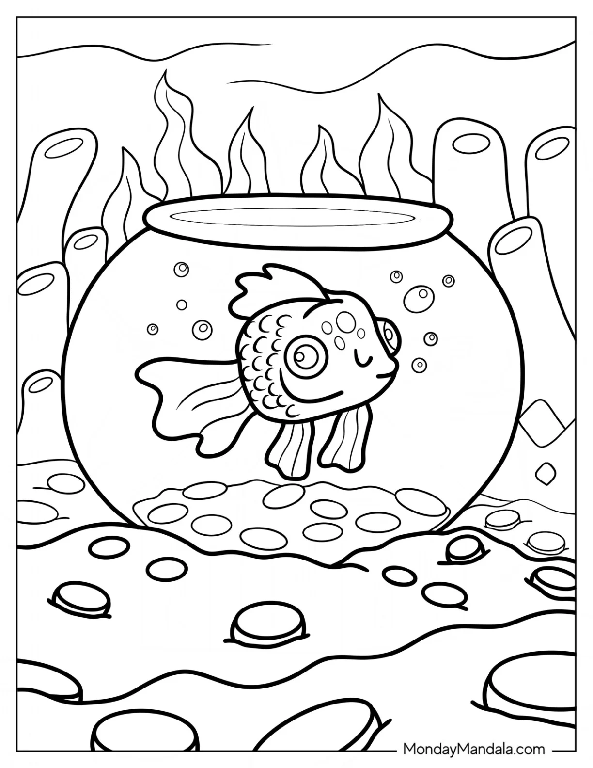 Cute Goldfish Coloring Page In A Fish Bowl coloring page