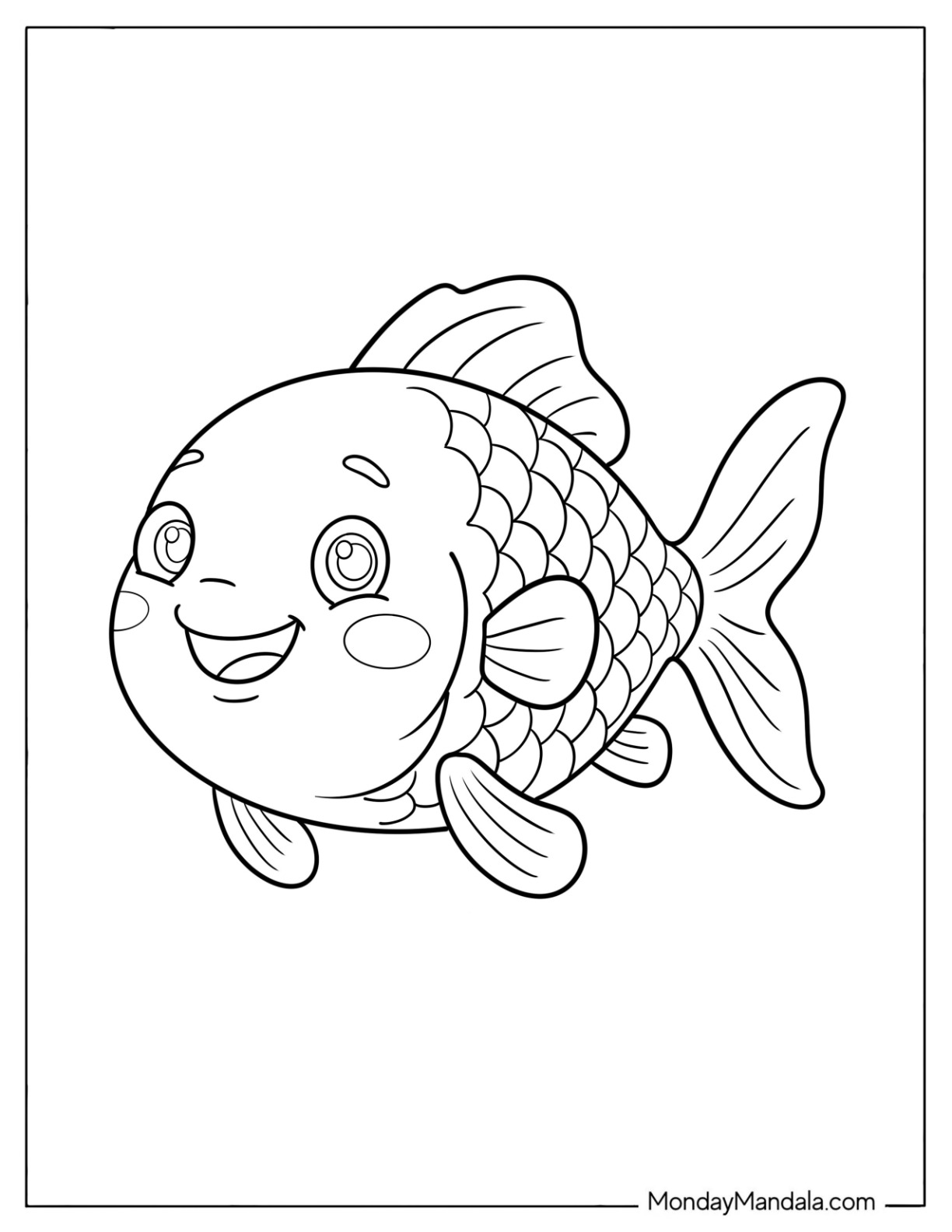 Cute Smiling Goldfish Coloring Page Close Up for Preschoolers coloring page