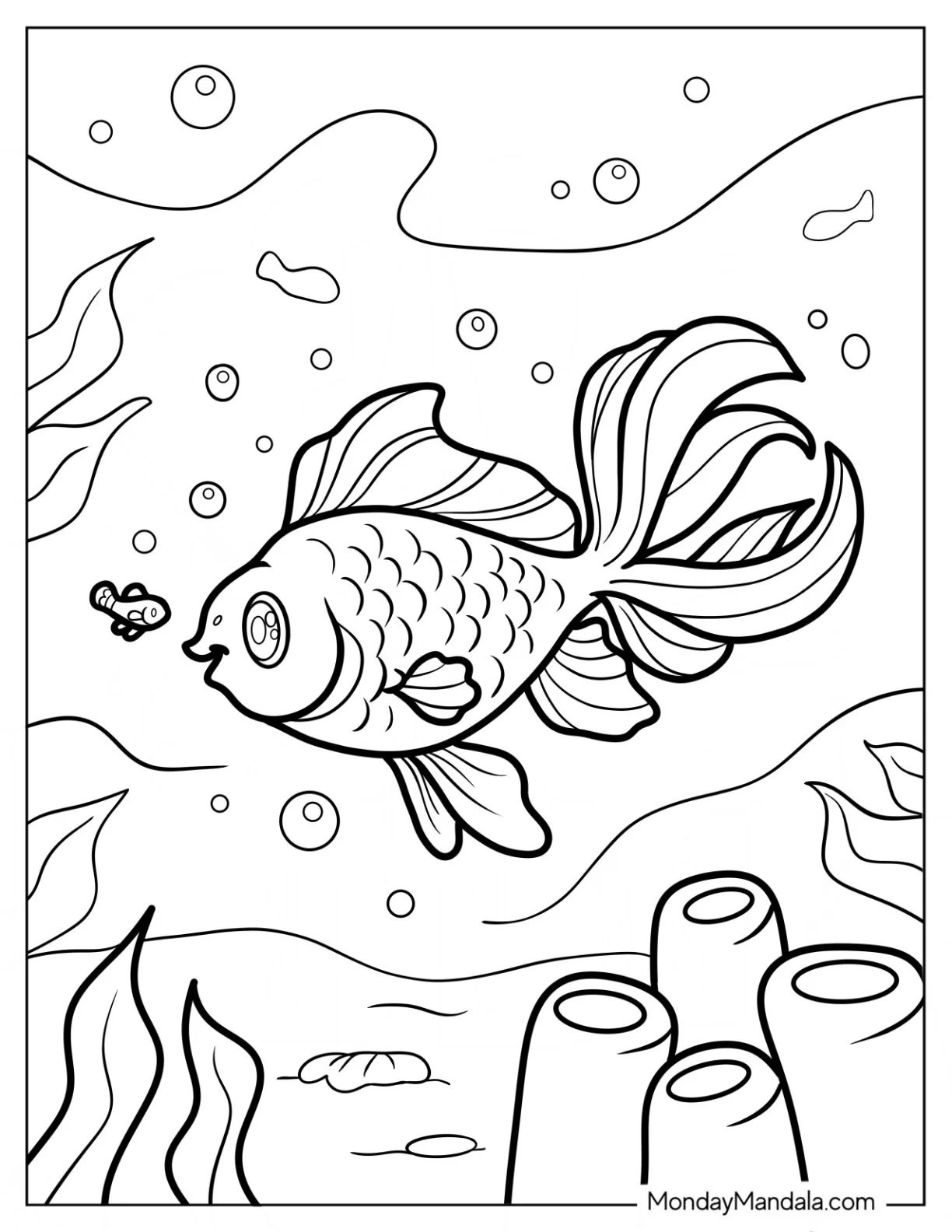 Detailed Goldfish Coloring Page Underwater coloring page