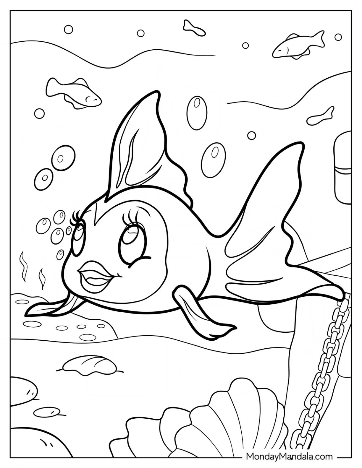 Girl Goldfish Coloring Page For Preschoolers coloring page — printable line art