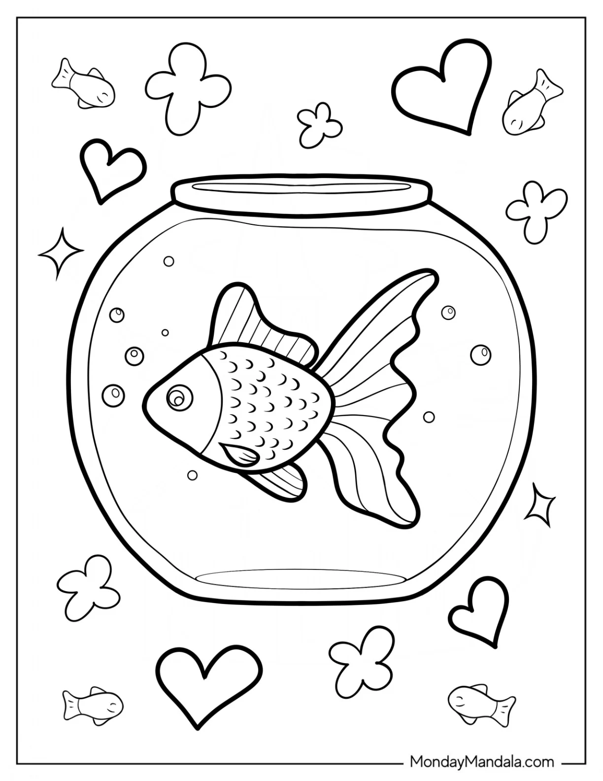 Goldfish Coloring Page Coloring Page Inside A Fish Bowl coloring page — printable line art