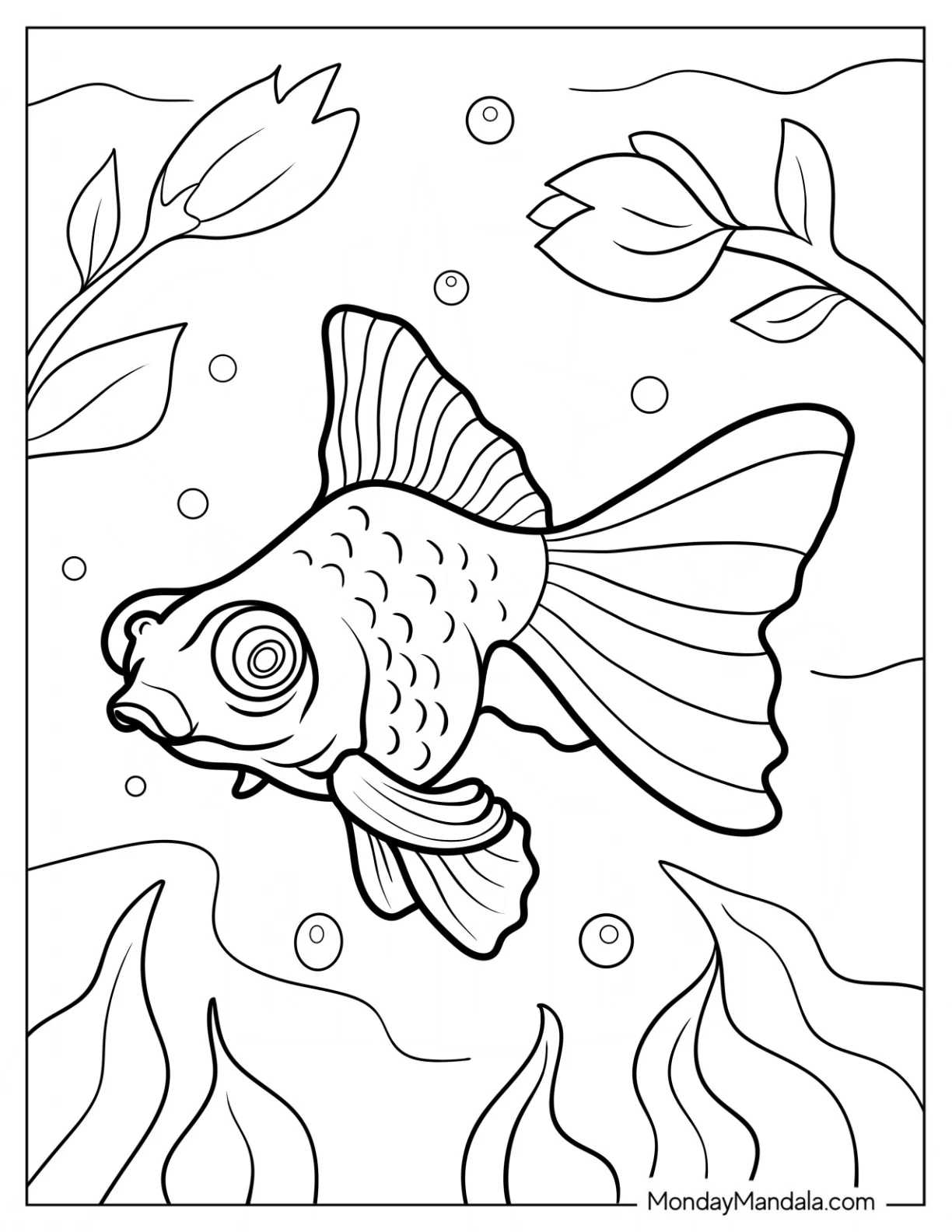 Goldfish Coloring Page With Large Eyes coloring page — printable line art