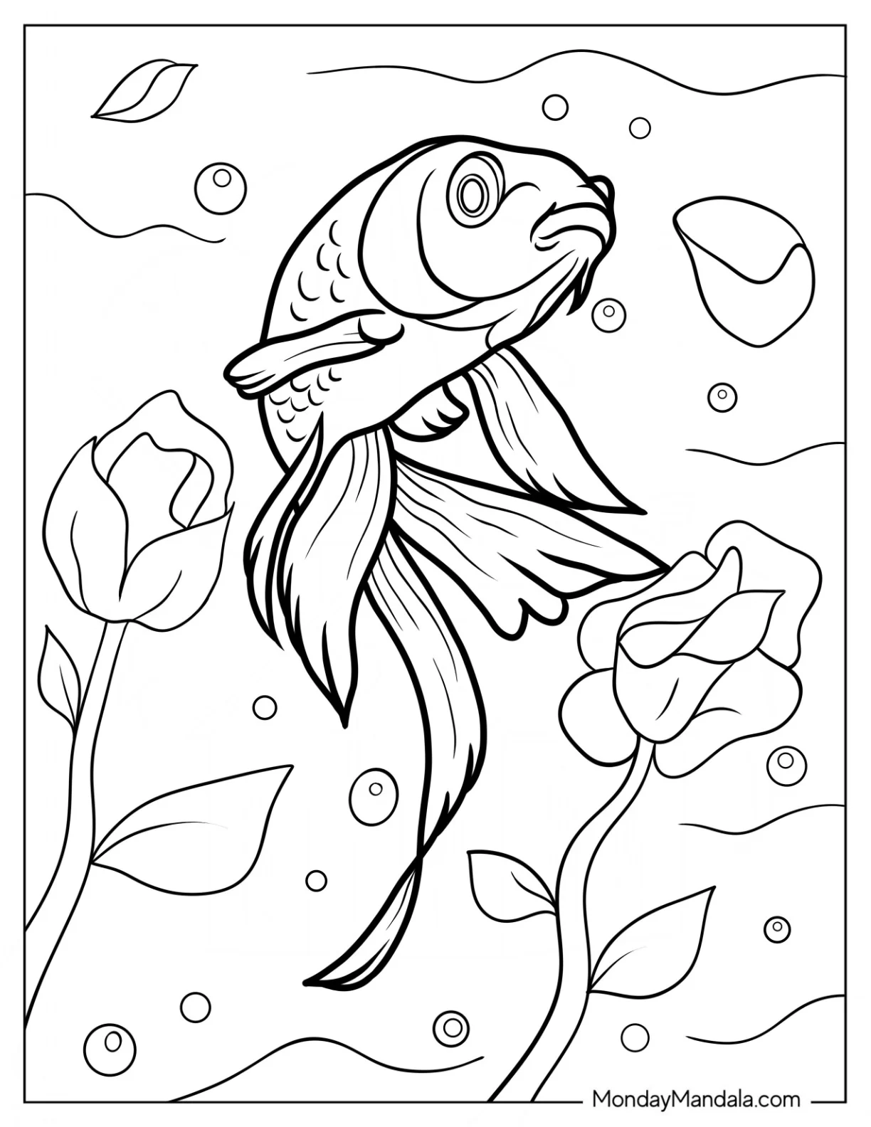 Realistic Goldfish Coloring Page In The Water coloring page