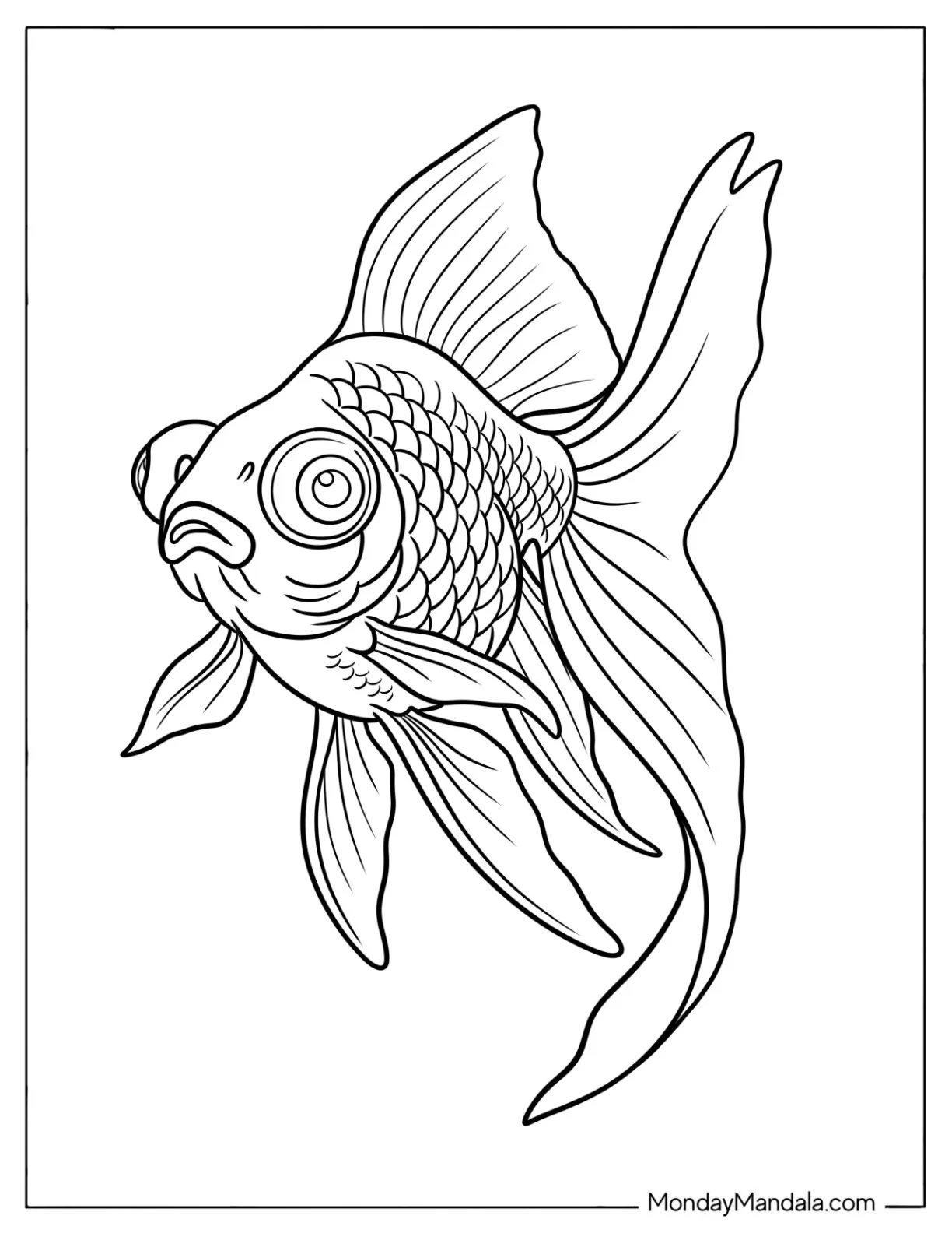 Realistic Goldfish Coloring Page with Flowing Fins coloring page