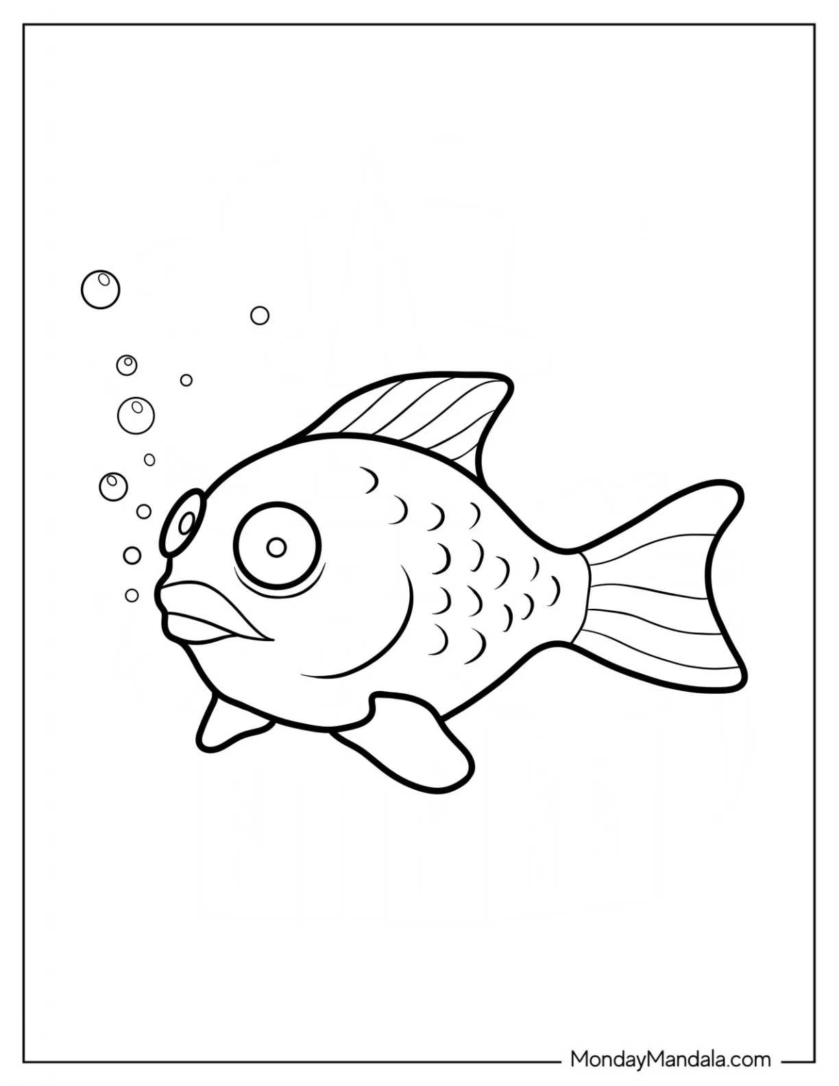 Simple Goldfish Coloring Page With Bubbles For Kids coloring page