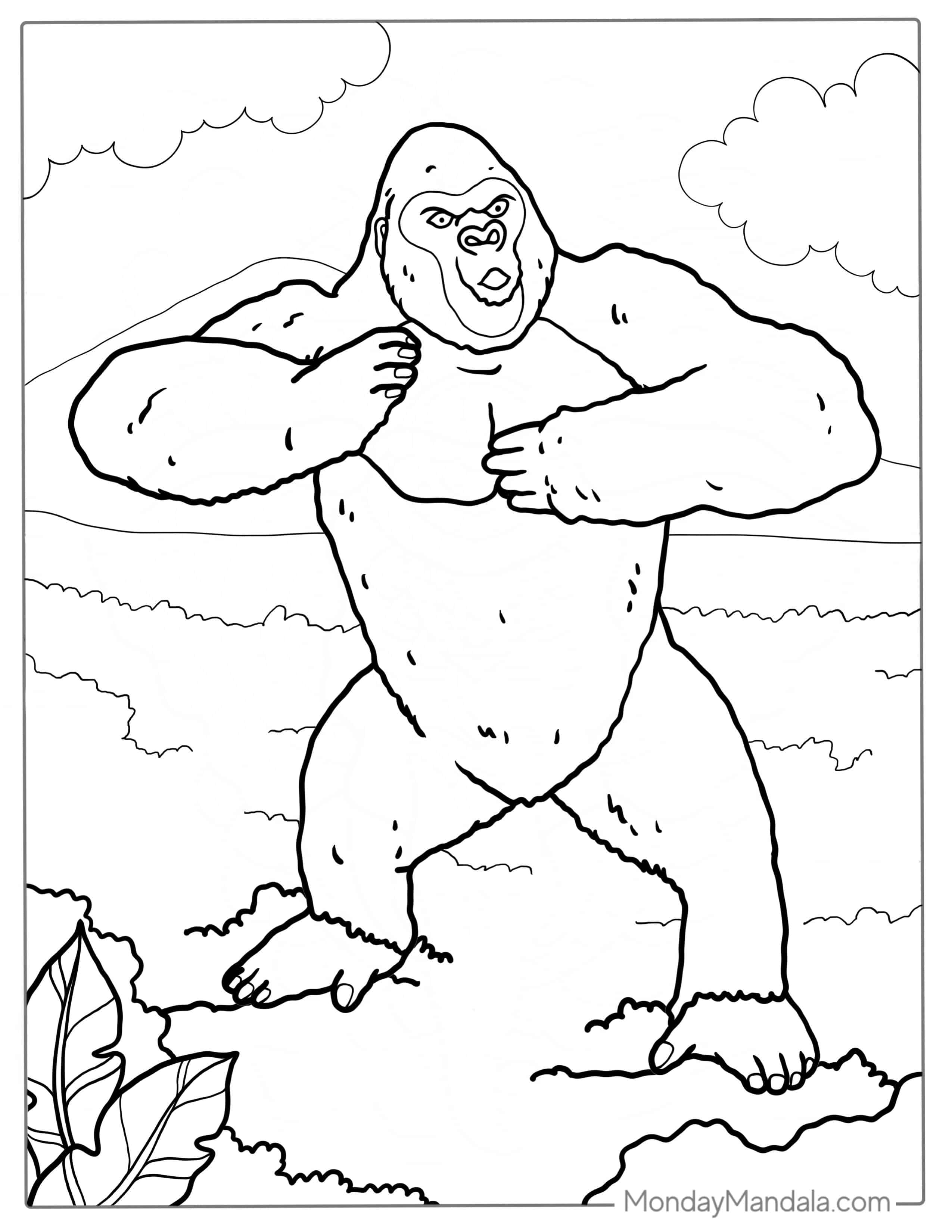 Alpha Gorilla Chest Beating Coloring Page coloring page — printable line art