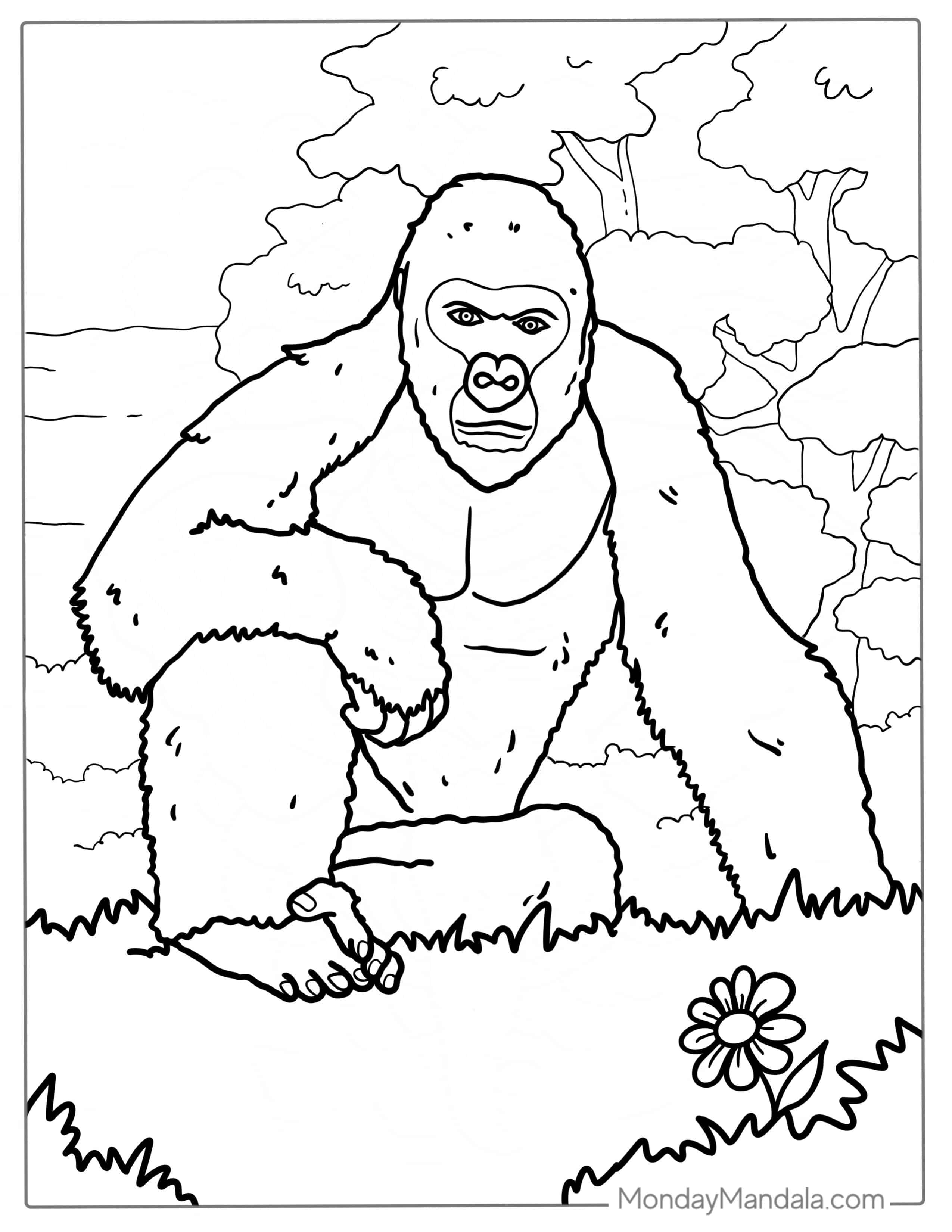 Gorilla Resting In The Jungle To Color coloring page