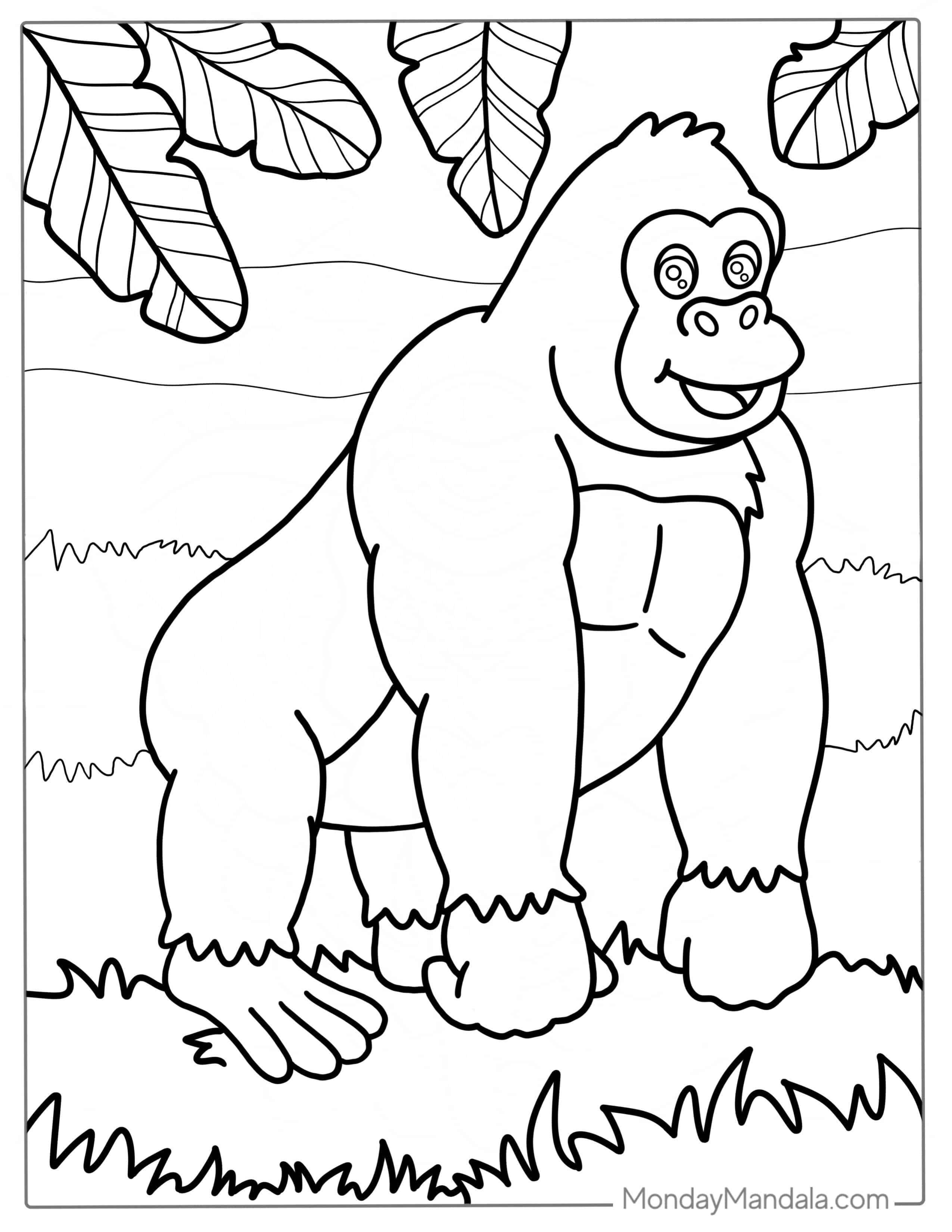 Simple Outline Of a Gorilla In The Jungle To Color coloring page