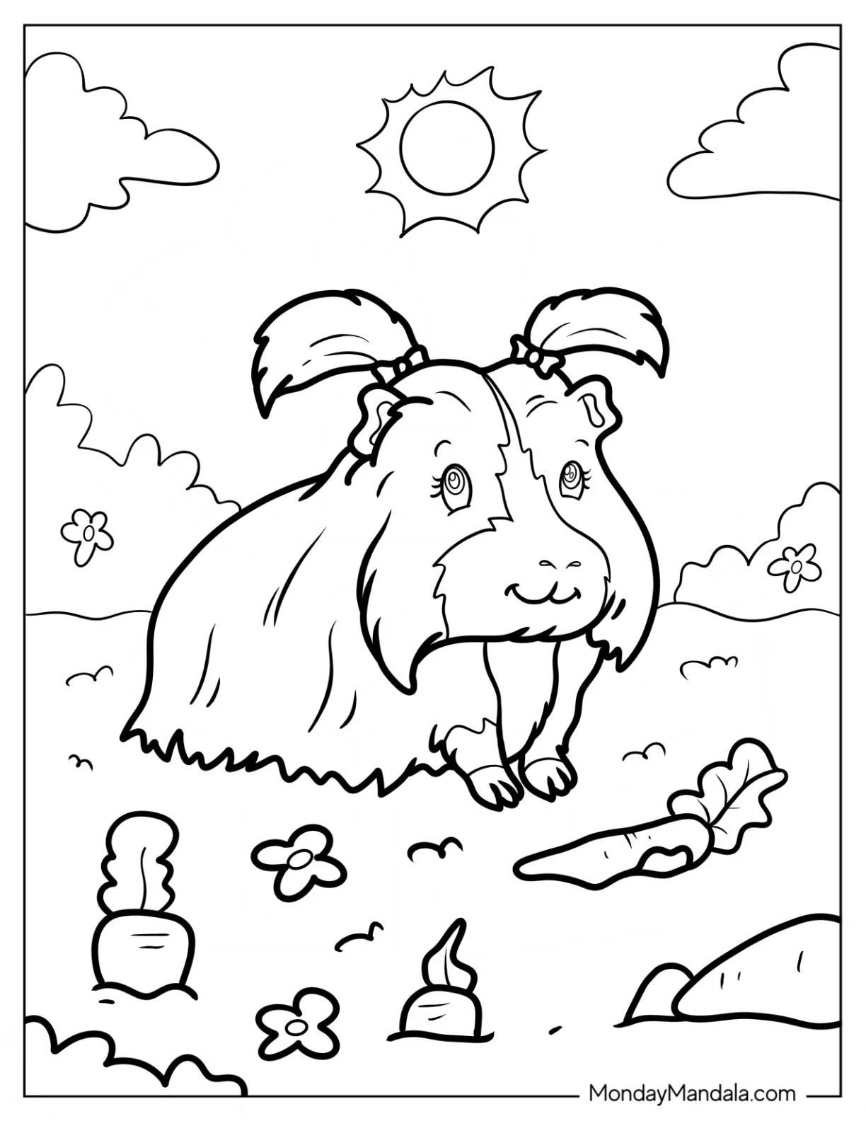 Fluffy Guinea Pig Coloring Page With Pigtails coloring page