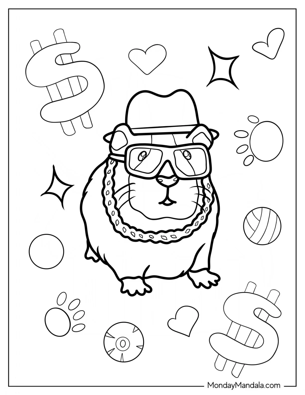 Gangster Guinea Pig Coloring Page In Fedora And Glasses coloring page