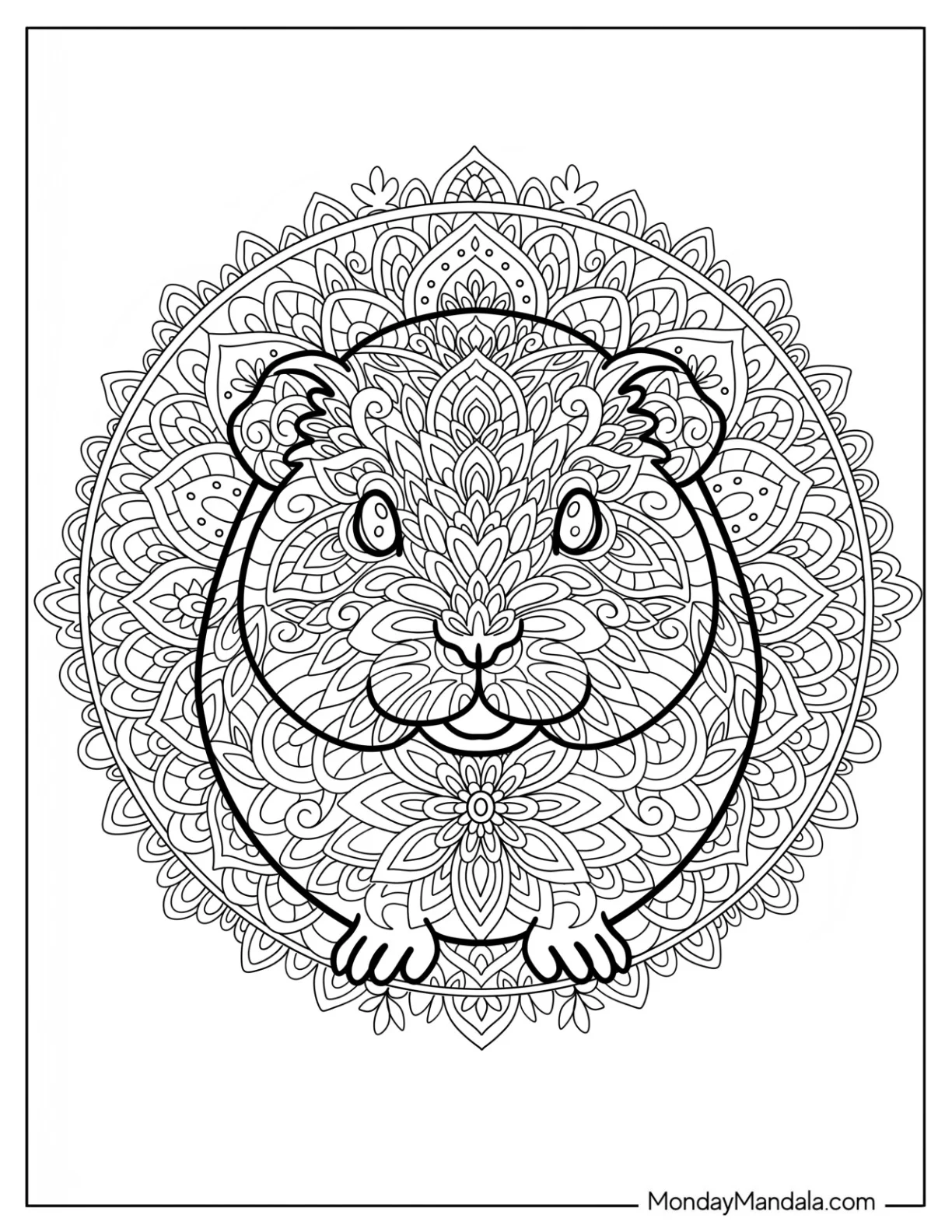 Guinea Pig Coloring Page Mandala Design with Ornate Floral Patterns coloring page