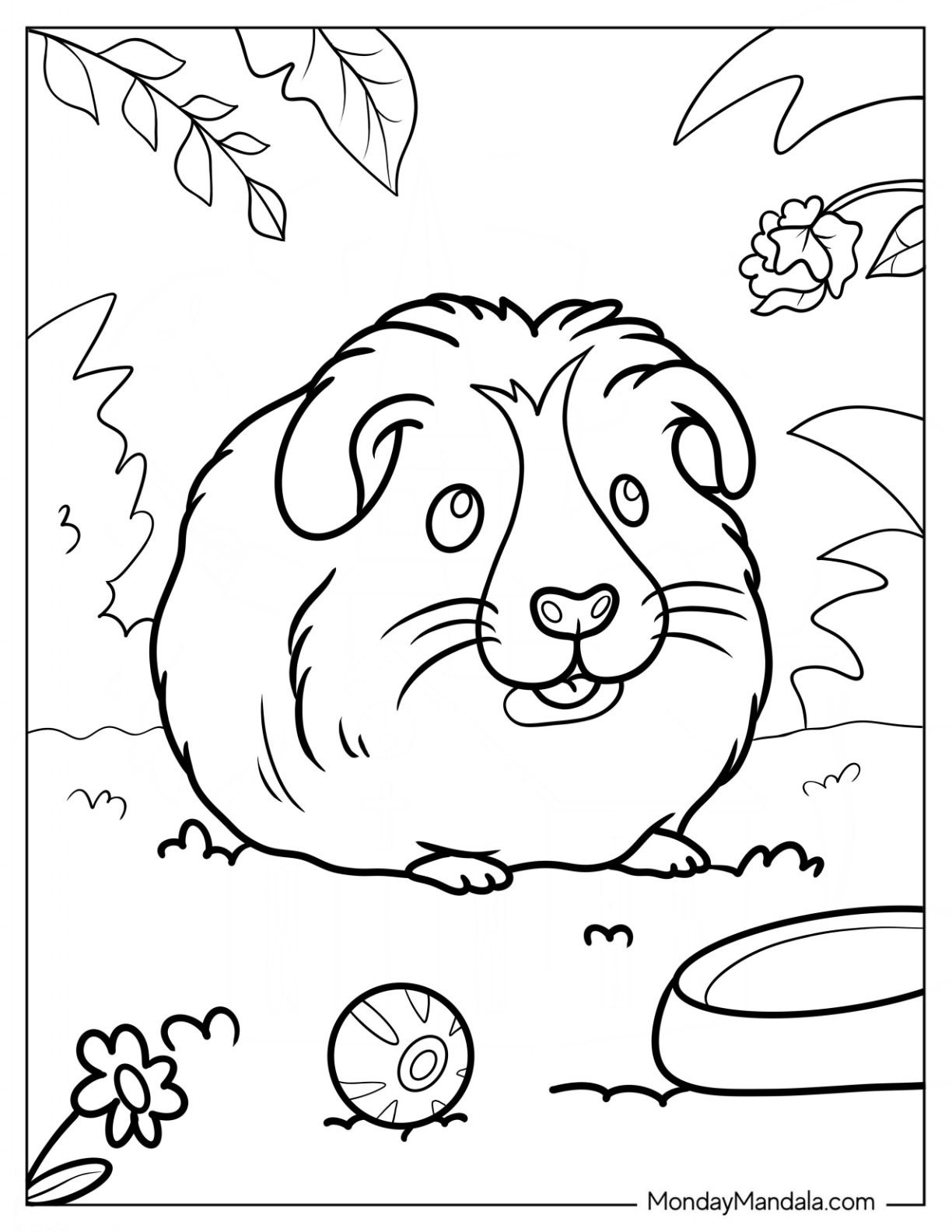 Large Guinea Pig Coloring Page Sitting On Grass coloring page