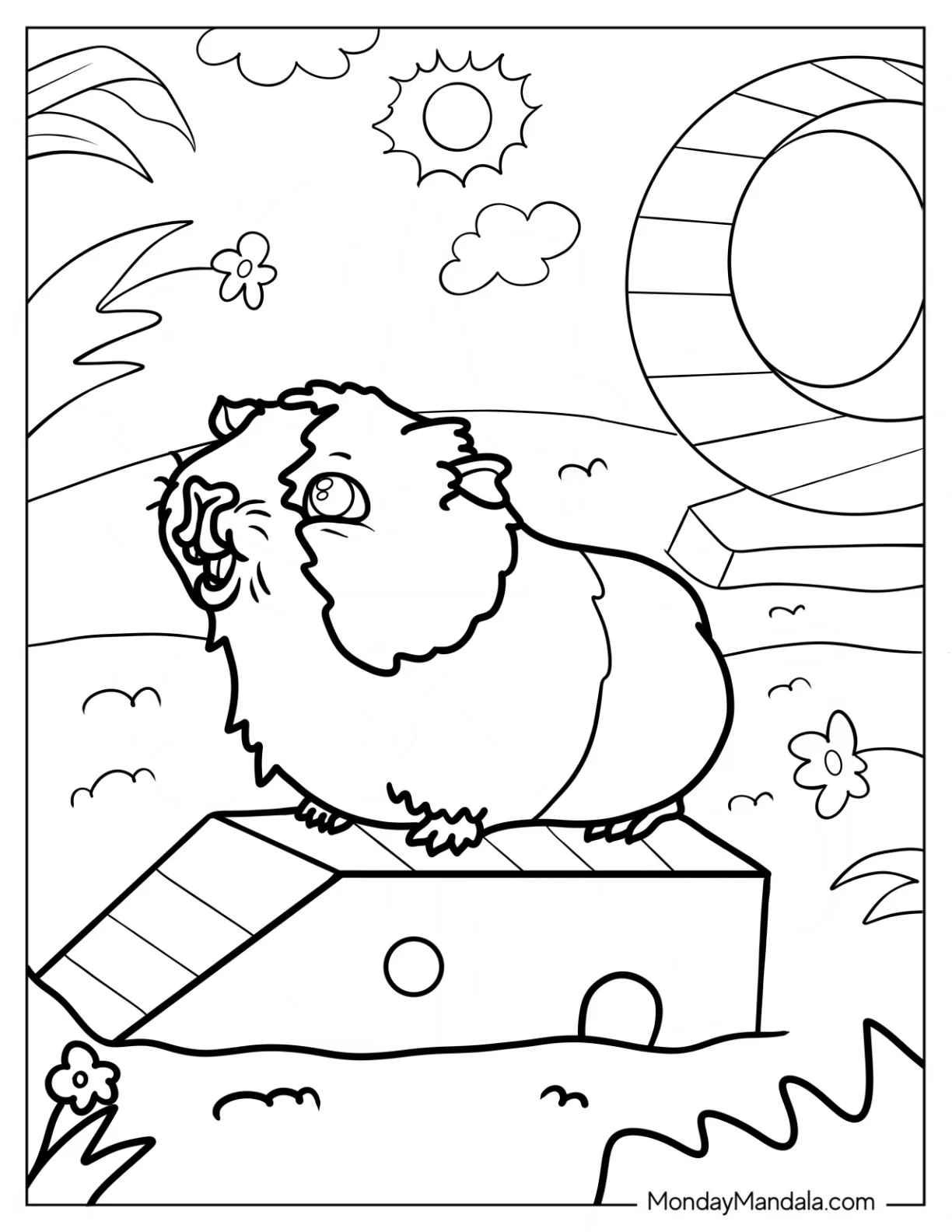 Smiling Guinea Pig Coloring Page In The Backyard coloring page