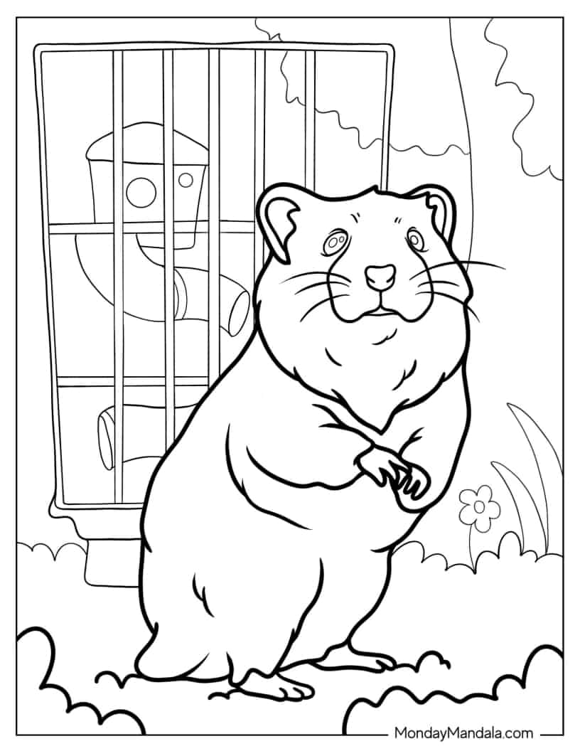 Detailed Hamster Standing Up Coloring Sheet coloring page
