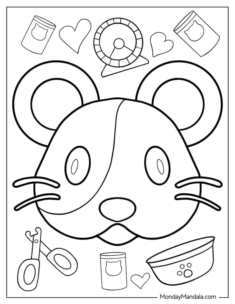 Hamster Face Coloring Sheet coloring page — printable line art