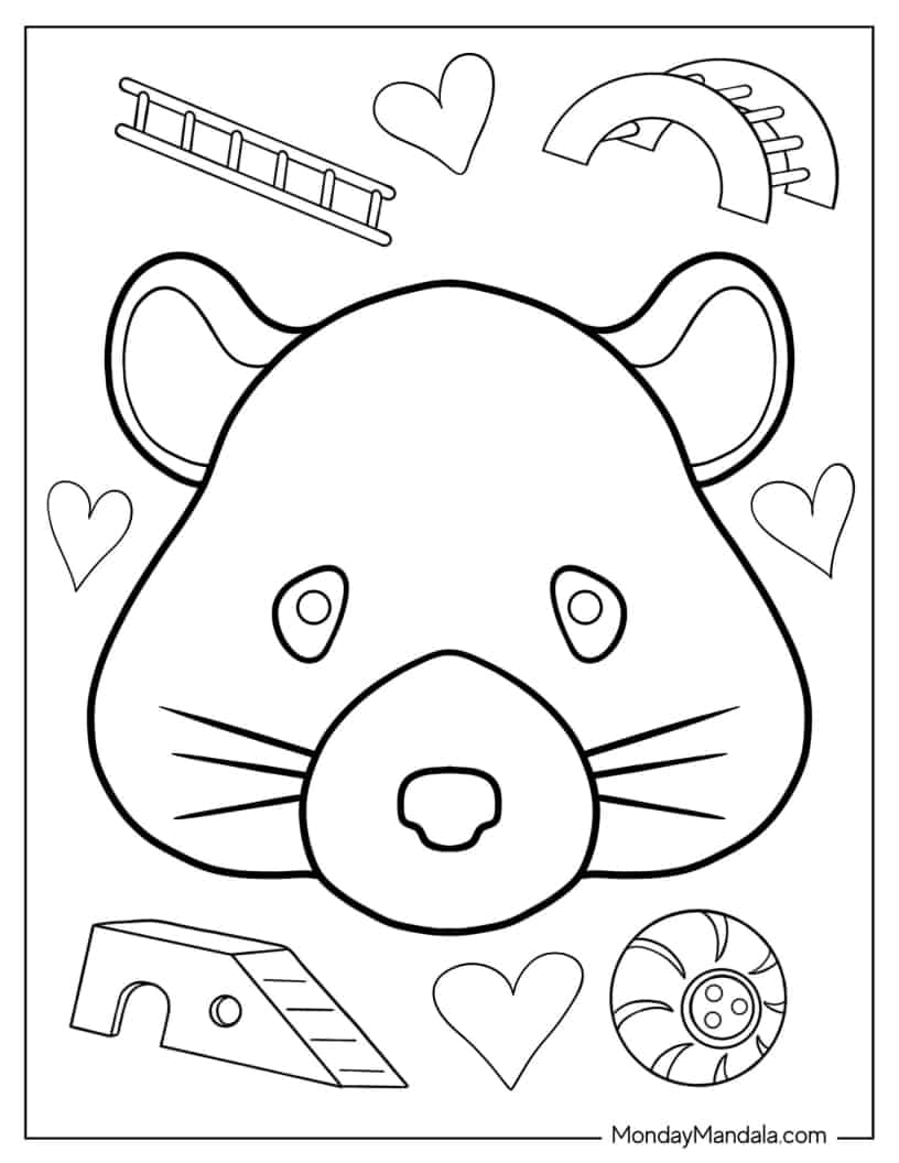 Kawaii Hamster Face Coloring Page For Preschoolers coloring page